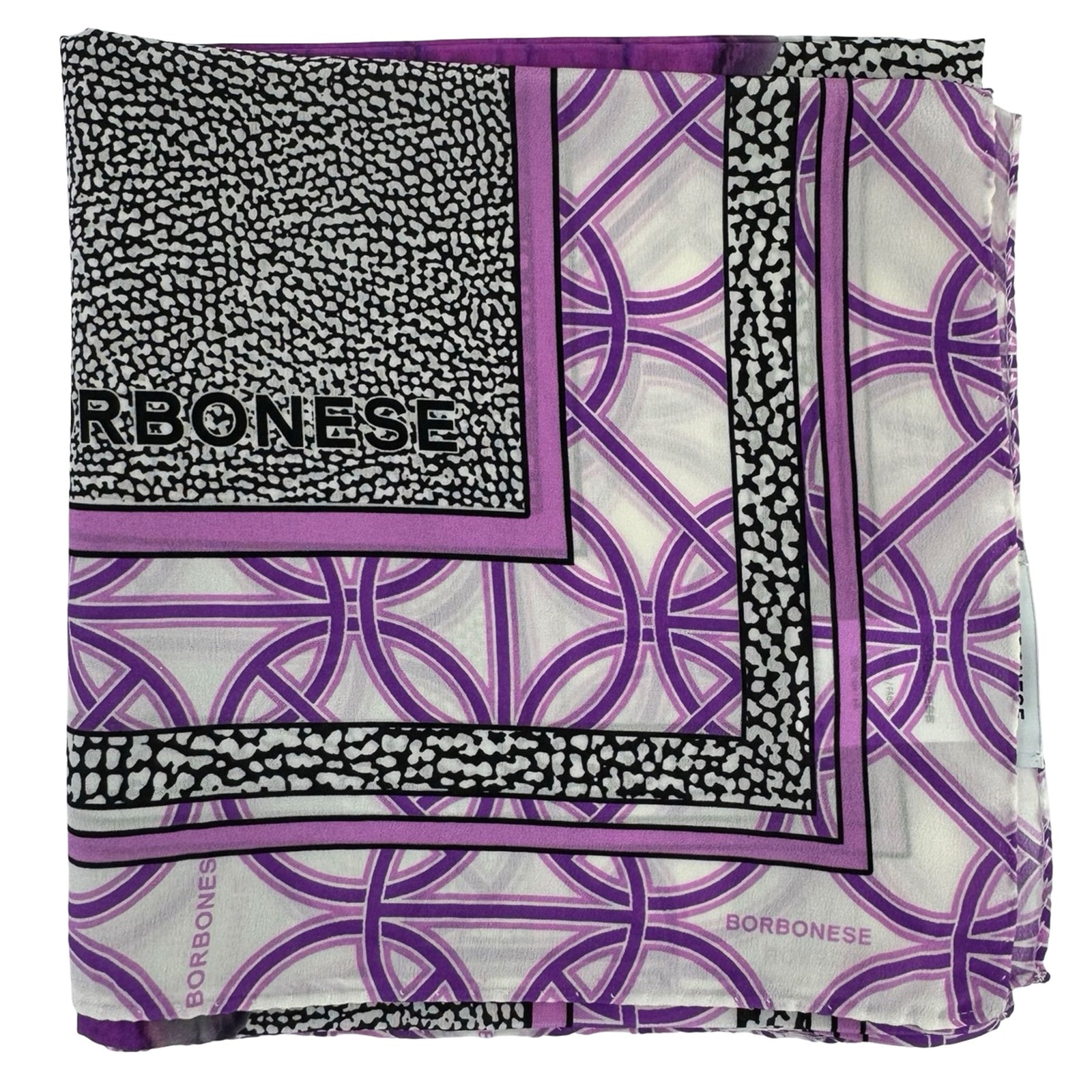 Borbonese Scarf White Fuchsia Pink - Twill Silk Square Foulard