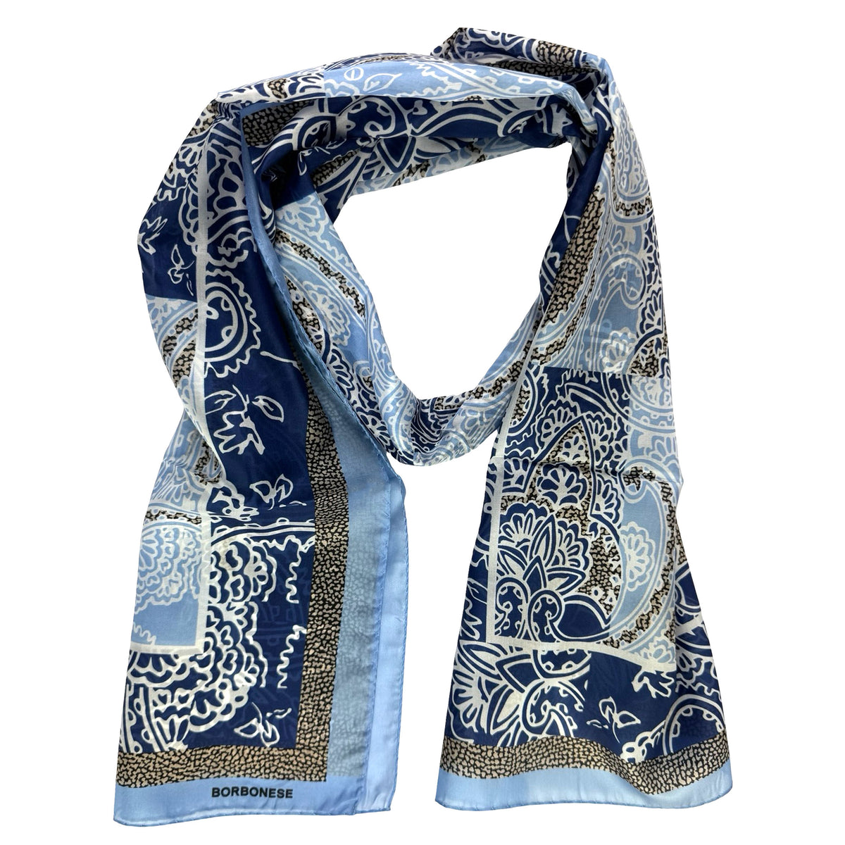 Borbonese Blue Paisley Design - Light Weight Silk Shawl
