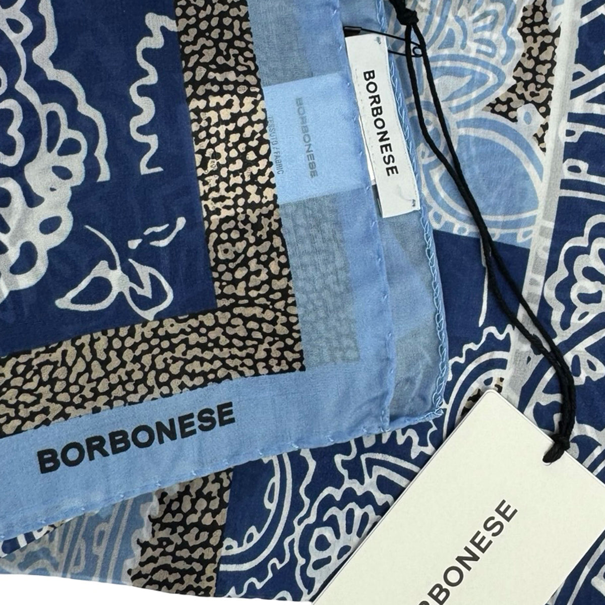 Borbonese Scarf Blue Paisley Design - Light Weight Silk Shawl