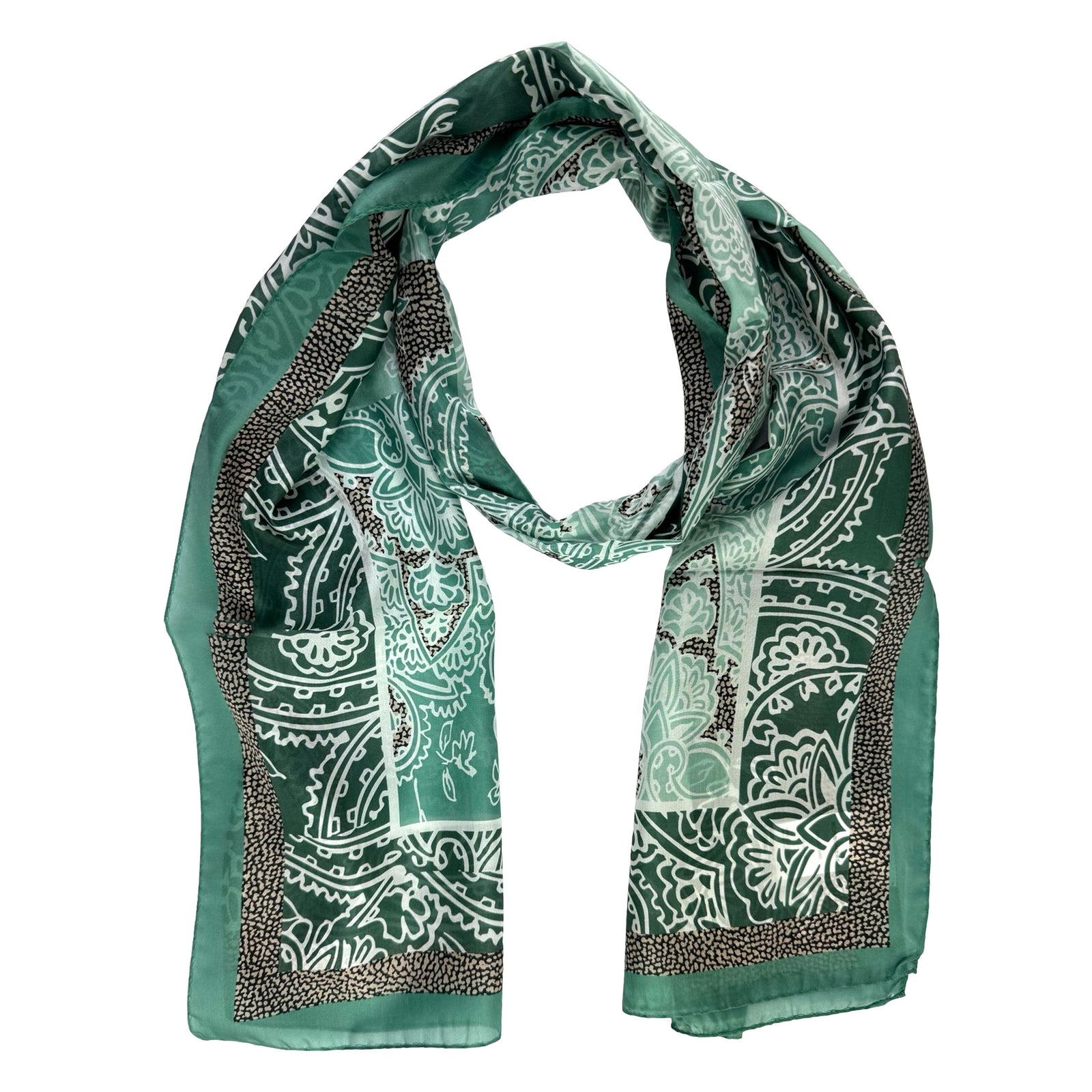 Borbonese Scarf Green Paisley Design - Light Weight Silk Shawl