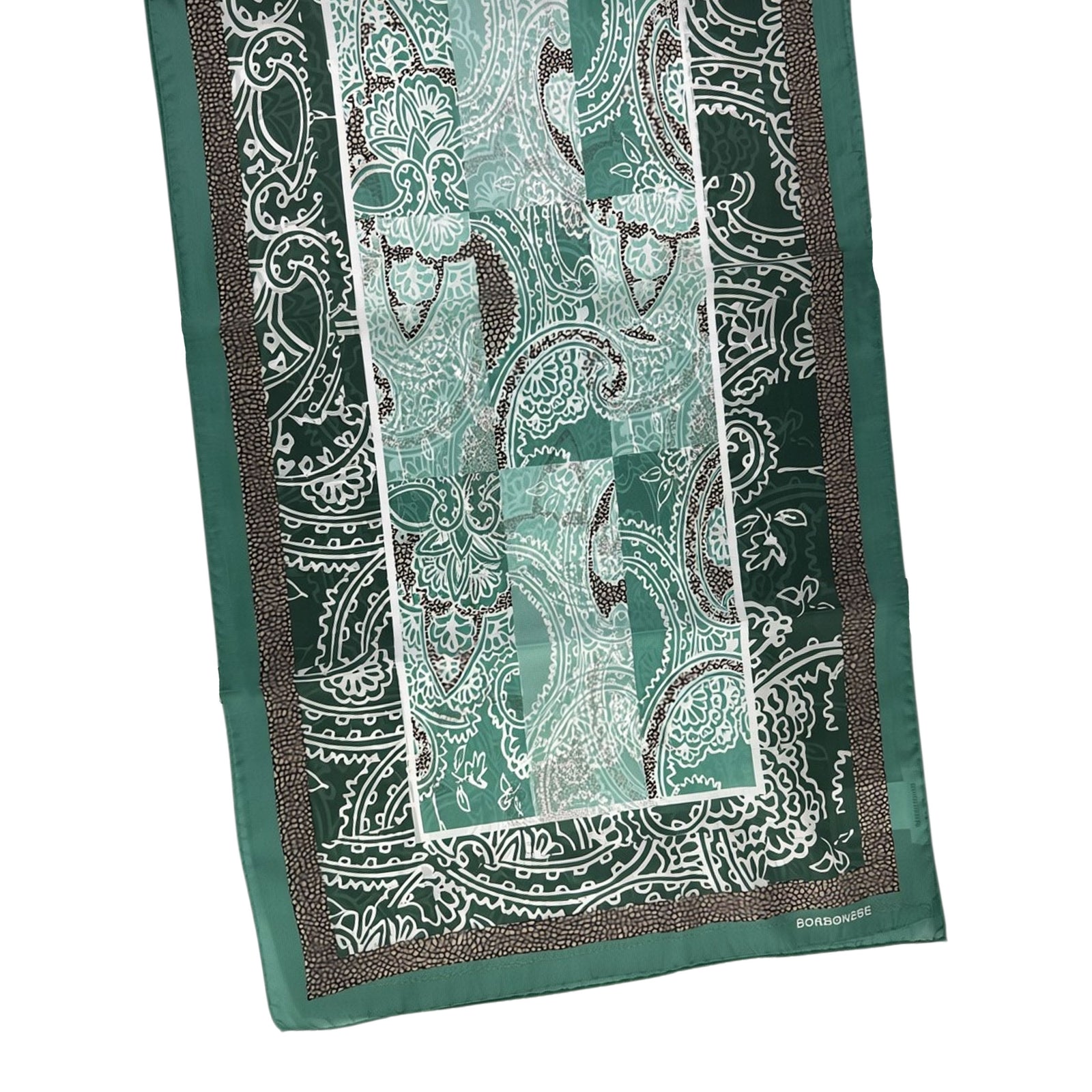 Borbonese Scarf Green Paisley Design - Light Weight Silk Shawl