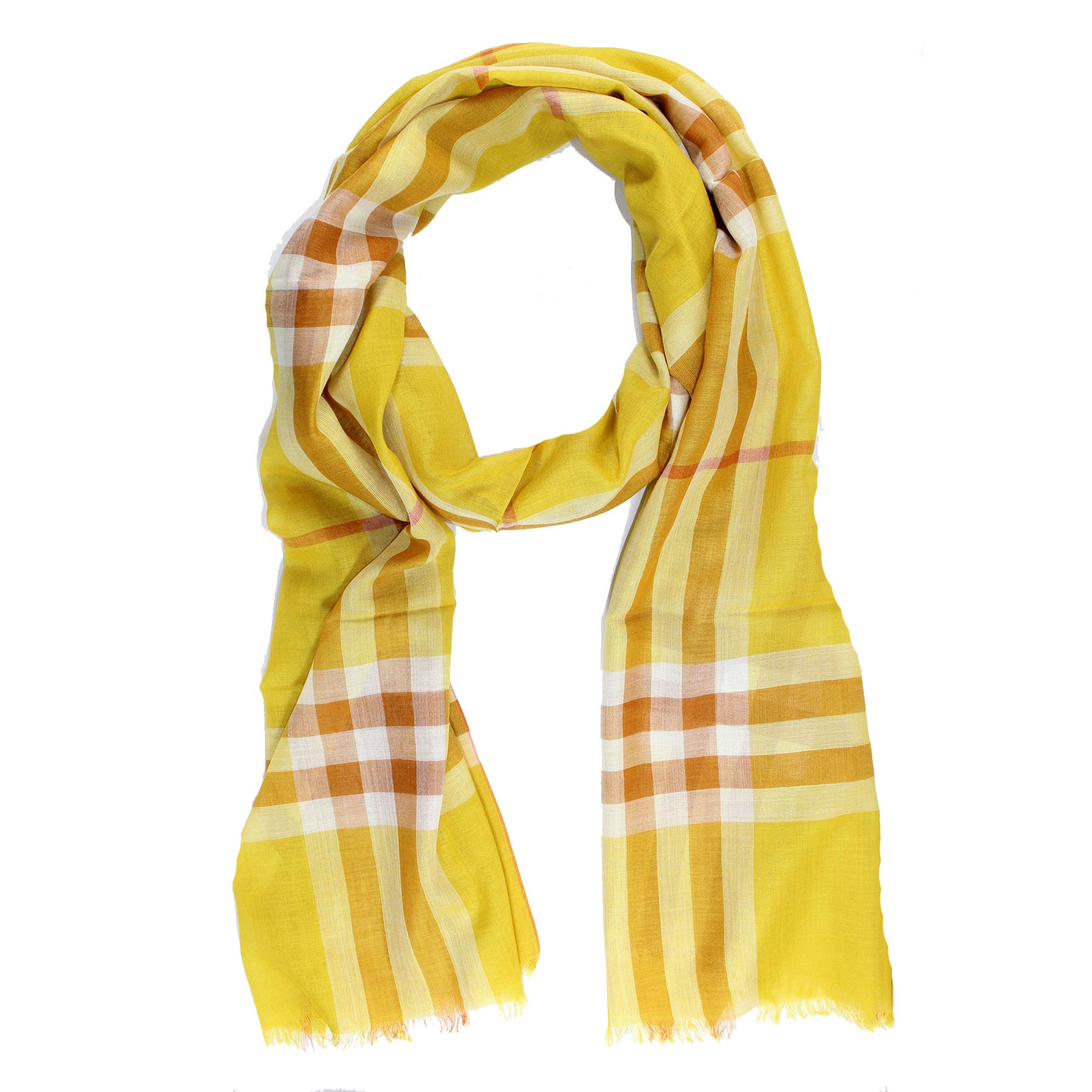 Burberry Scarf Giant Check Gauze Mustard - Wool Silk Shawl