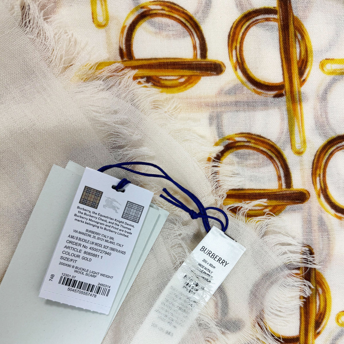 Burberry Scarf White Gold Buckle Design - Light Weight Wool Shawl SALE