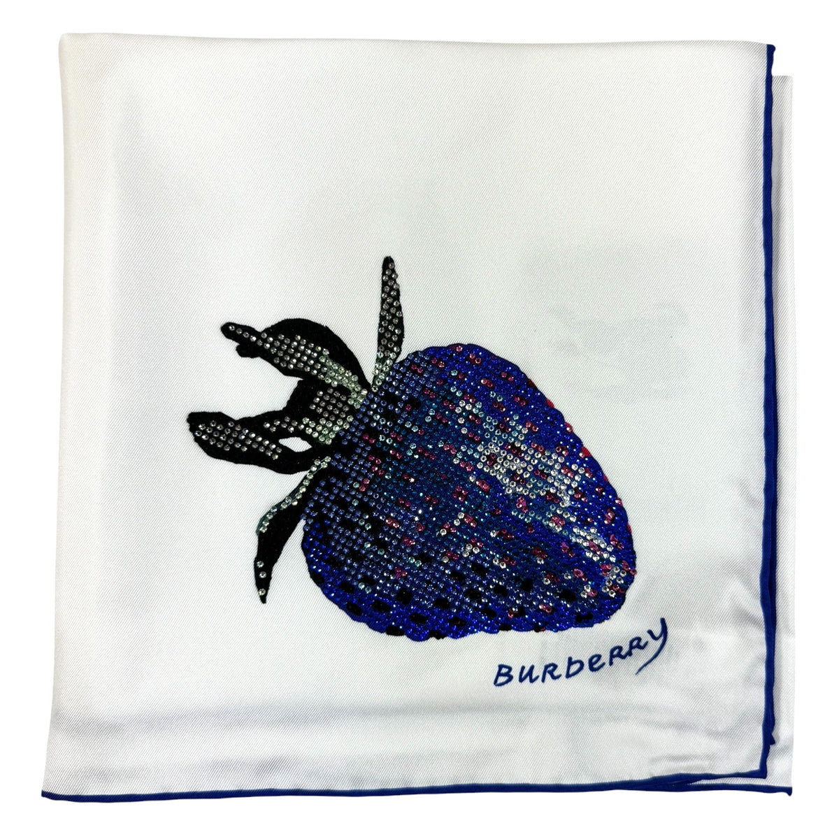 Burberry Scarf Painted Strawberry With Crystals - Luxury Twill Silk Foulard