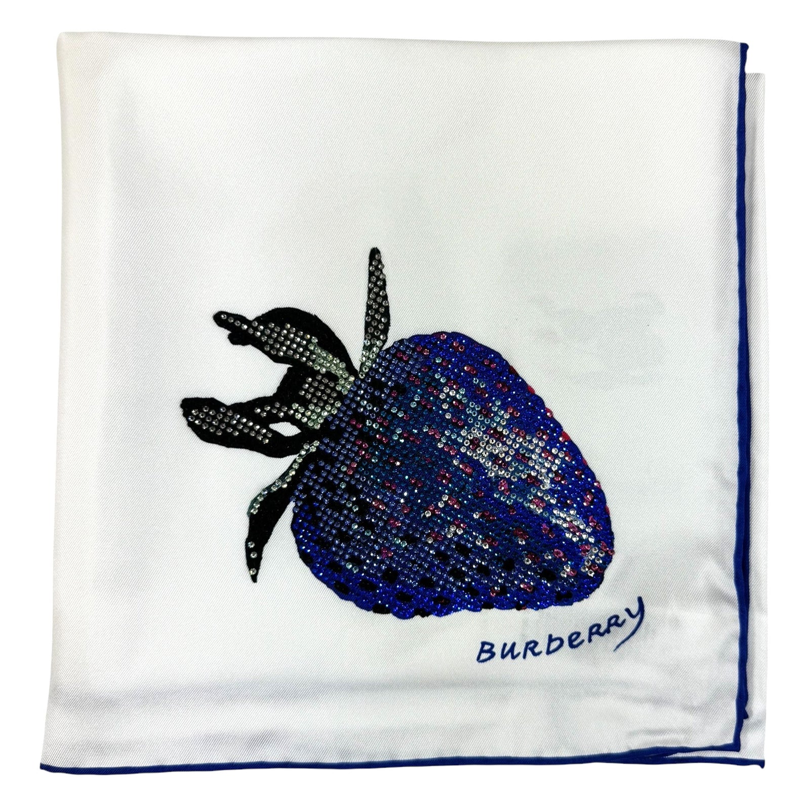 Burberry Scarf Painted Strawberry With Crystals - Luxury Twill Silk Foulard