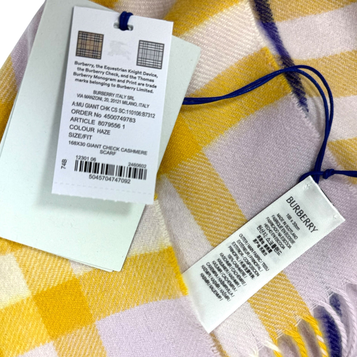 Burberry Cashmere Scarf Giant Check Haze Design