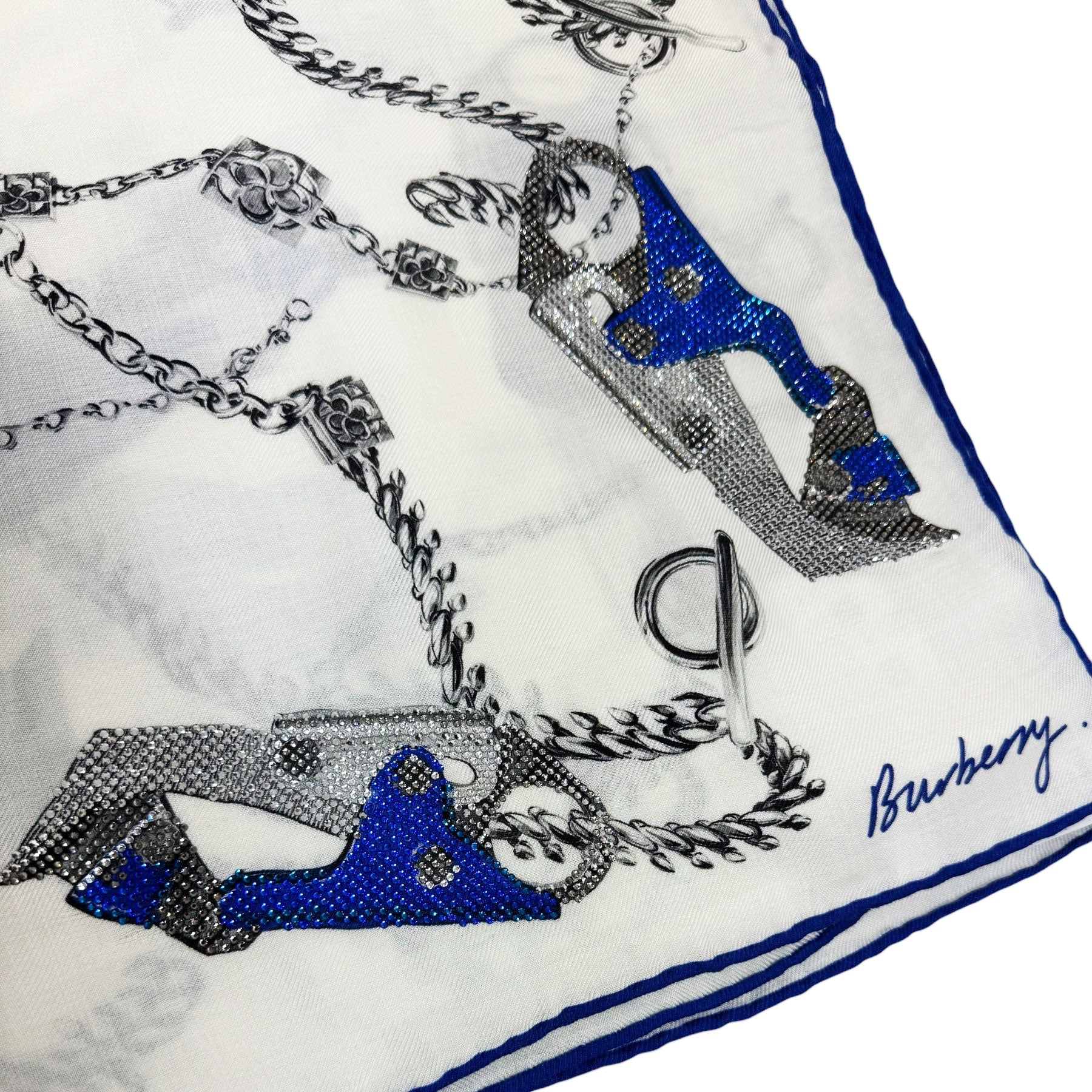 Burberry Scarf Silk Knight Bag Hardware Design Knight Blue Crystals - Luxury Cashmere Silk Shawl