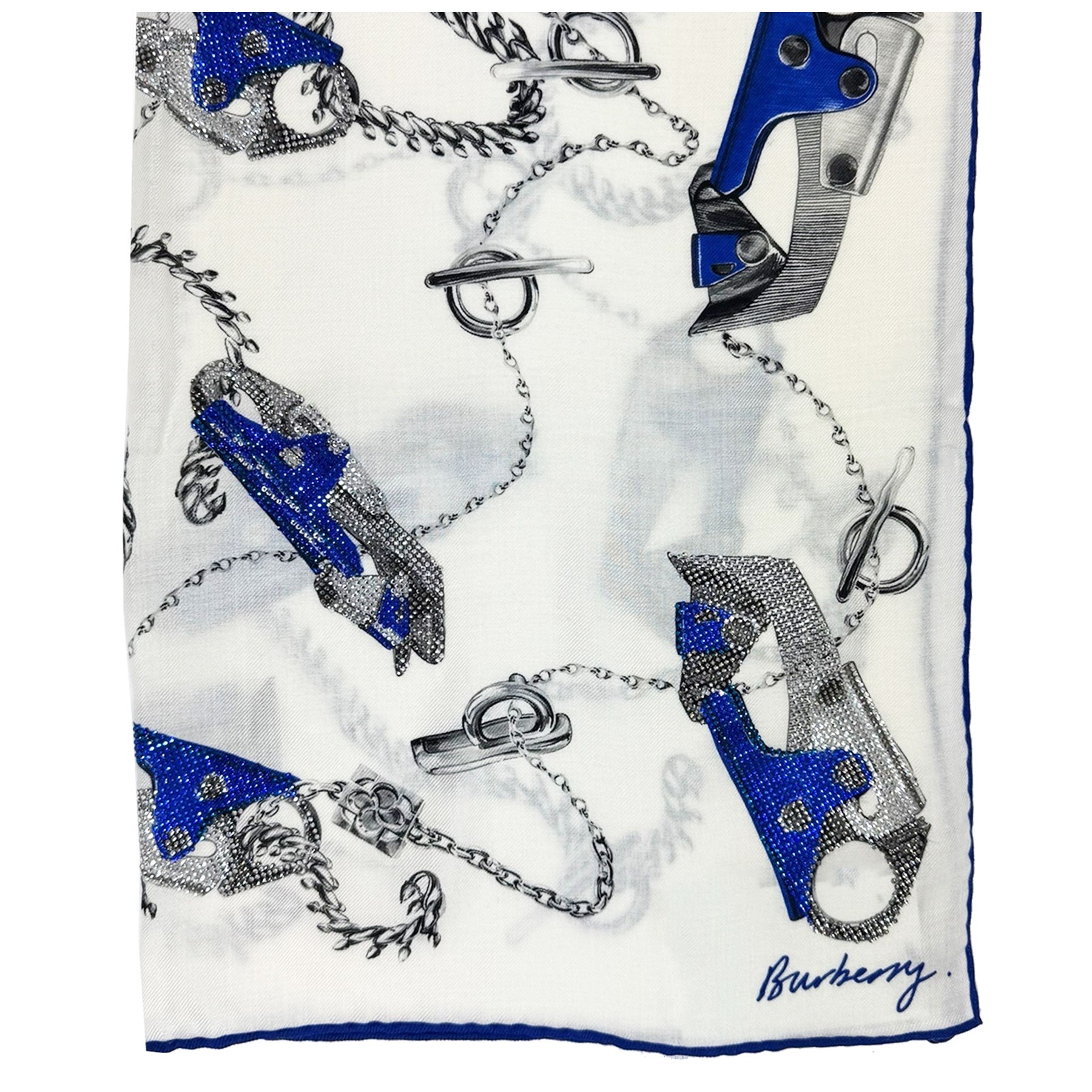 Burberry Scarf Silk Knight Bag Hardware Design Knight Blue Crystals - Luxury Cashmere Silk Shawl