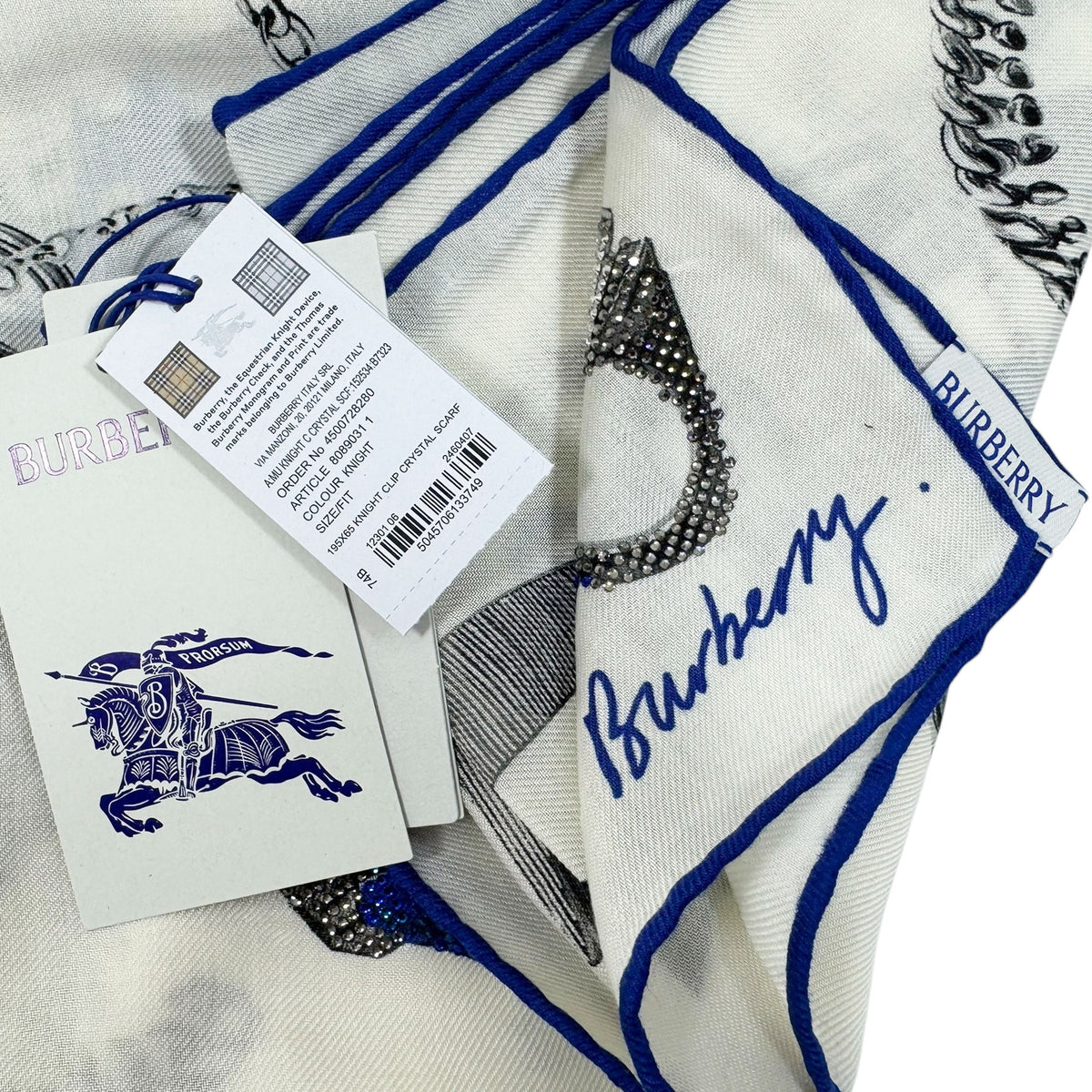 Burberry Scarf Silk Knight Bag Hardware Design Knight Blue Crystals - Luxury Cashmere Silk Shawl
