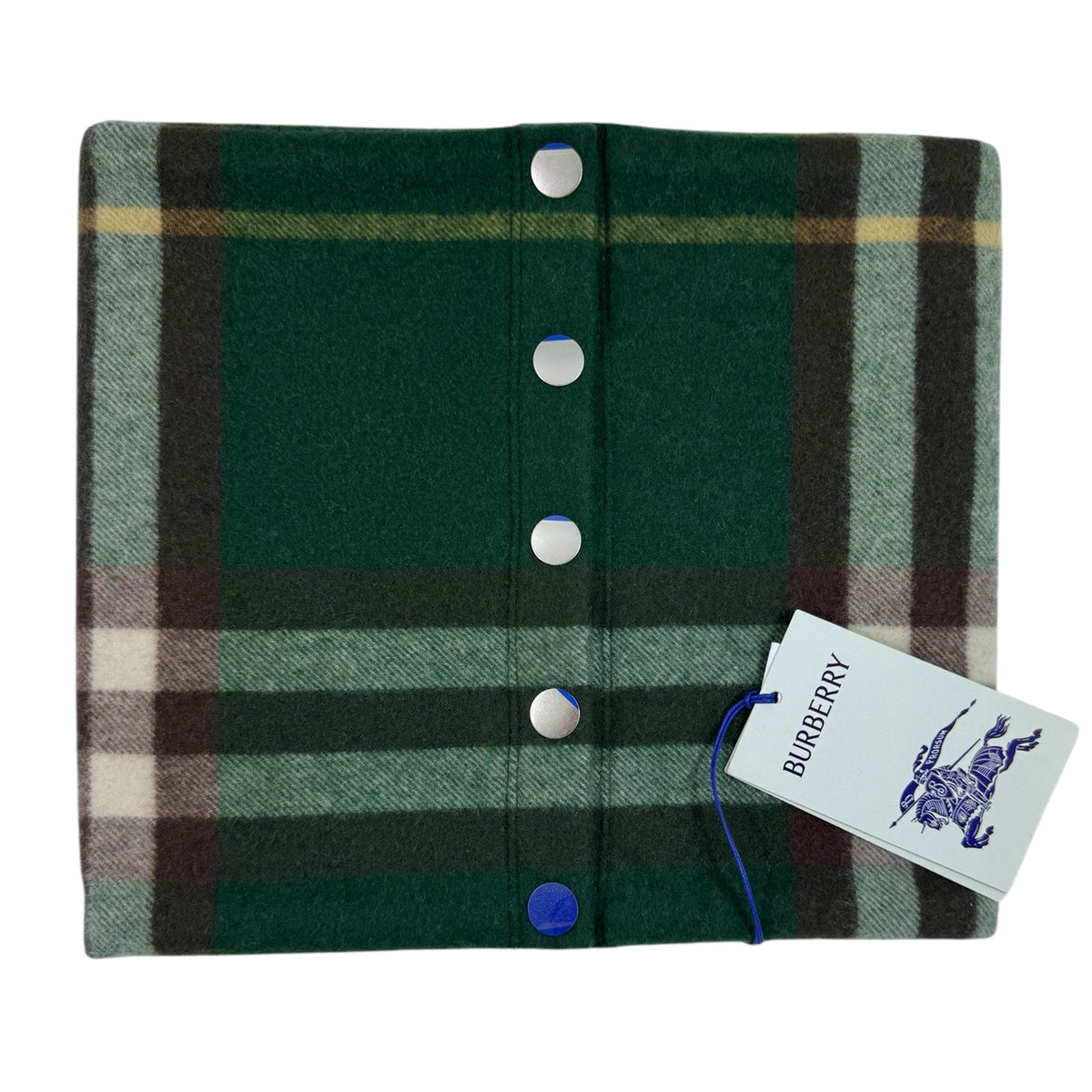Burberry Snood Scarf Green Giant Check - Wool Button Neck Circle Scarf