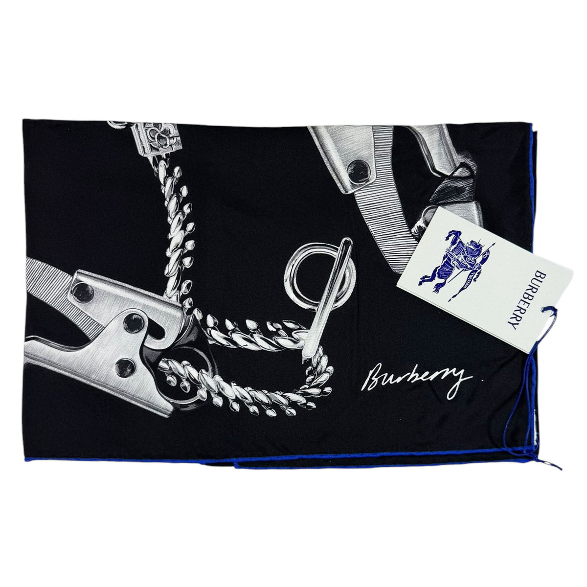 Burberry Silk Scarf Black Chain Knight Clip Design - Twill Silk Foulard
