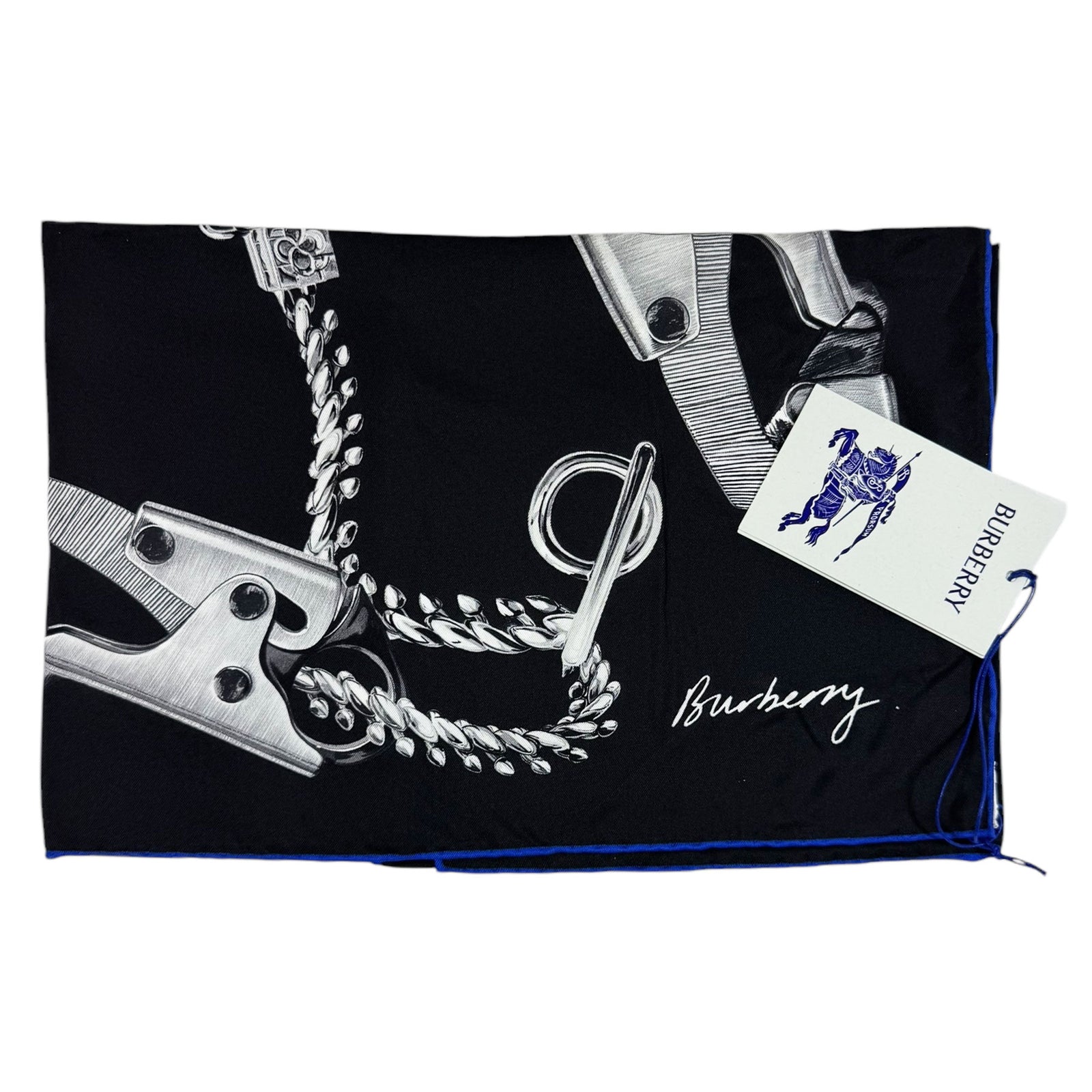 Burberry Silk Scarf Black Chain Knight Clip Design - Twill Silk Foulard