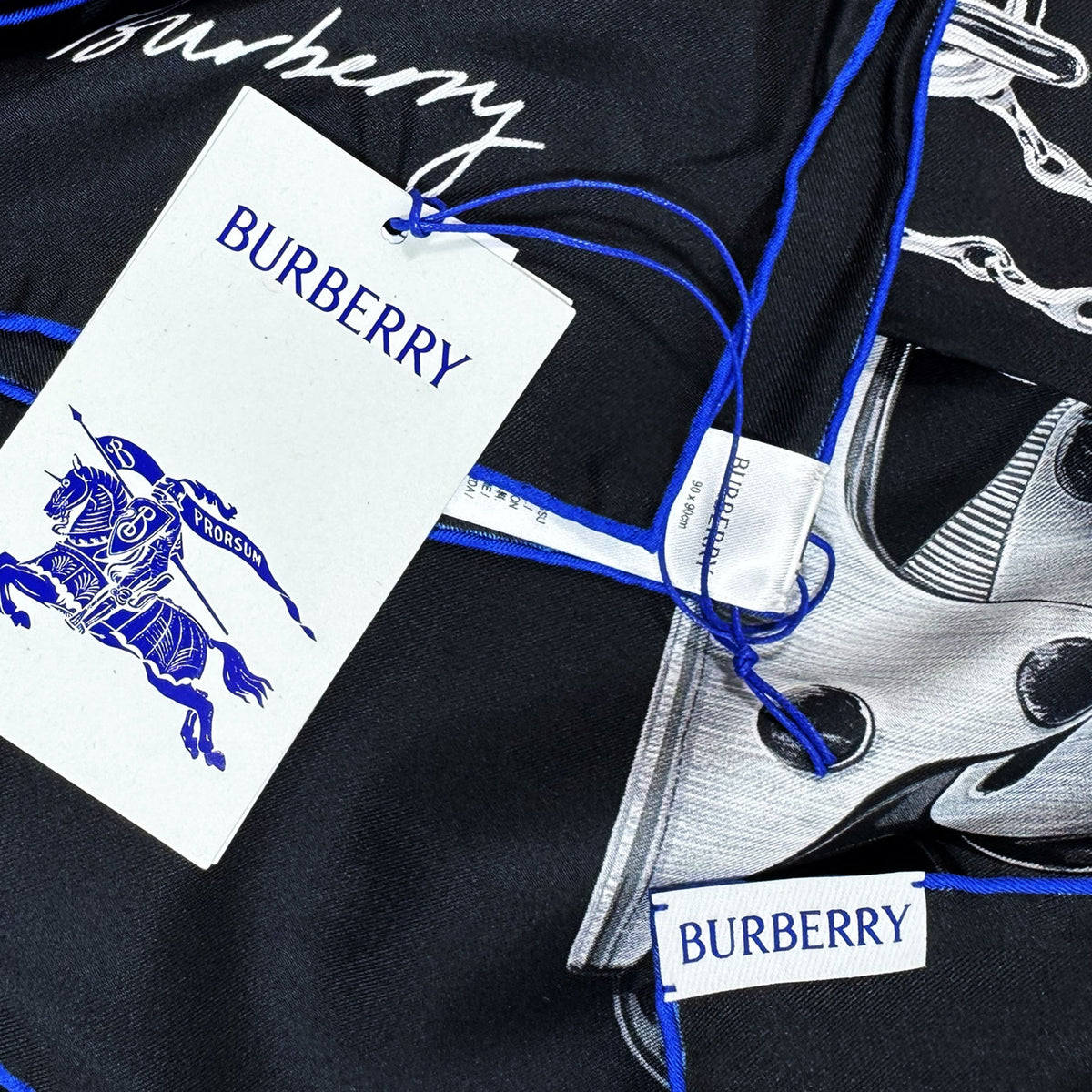 Burberry Silk Scarf Black Chain Knight Clip Design - Twill Silk Foulard SALE