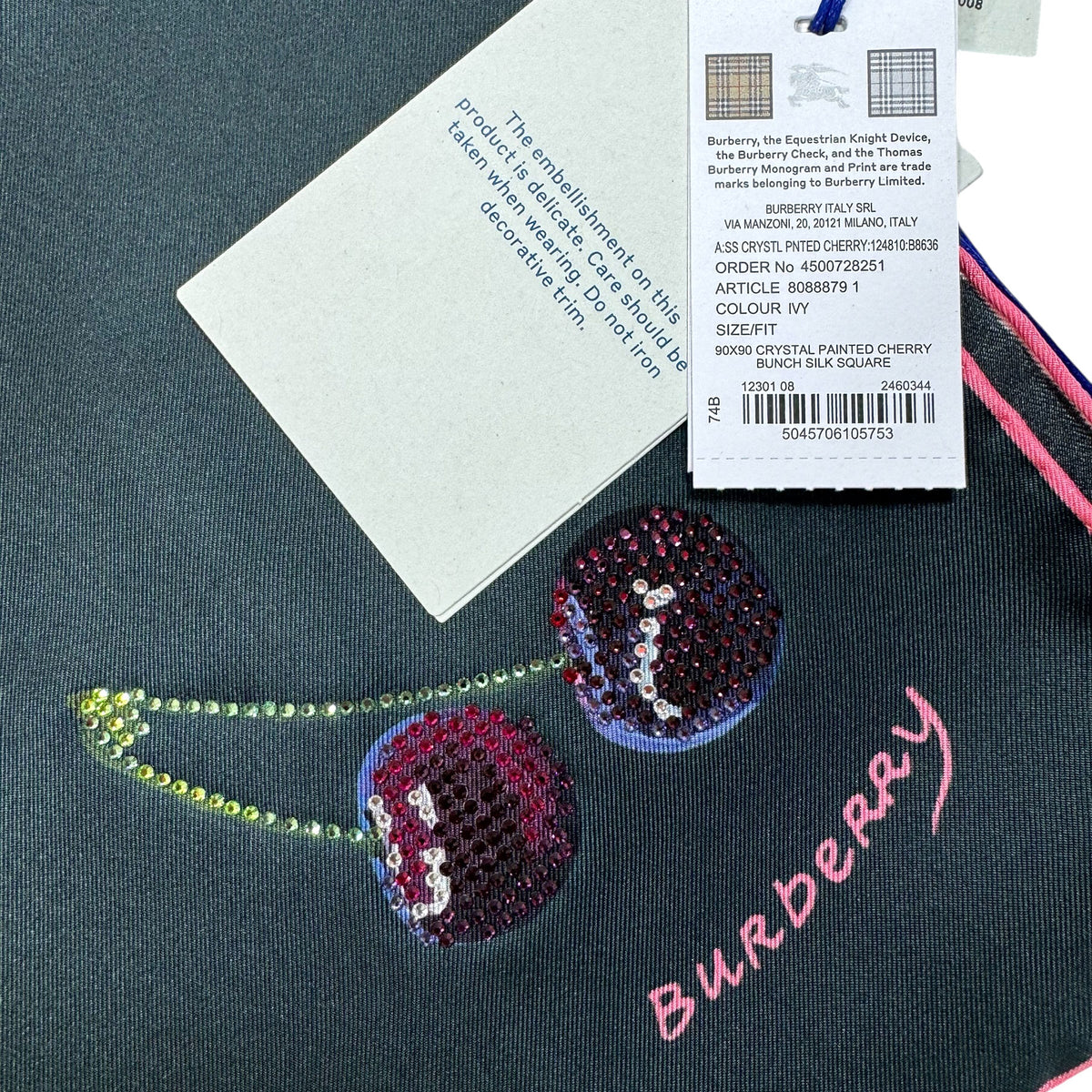 Burberry Scarf Crystals Painted Cherry - Luxury Twill Silk Foulard SALE