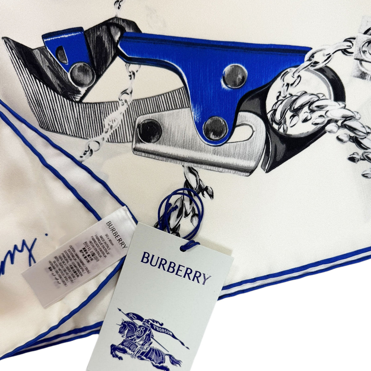 Burberry Scarf Knight Bag Hardware Design Royal Blue - Twill Silk Square Foulard