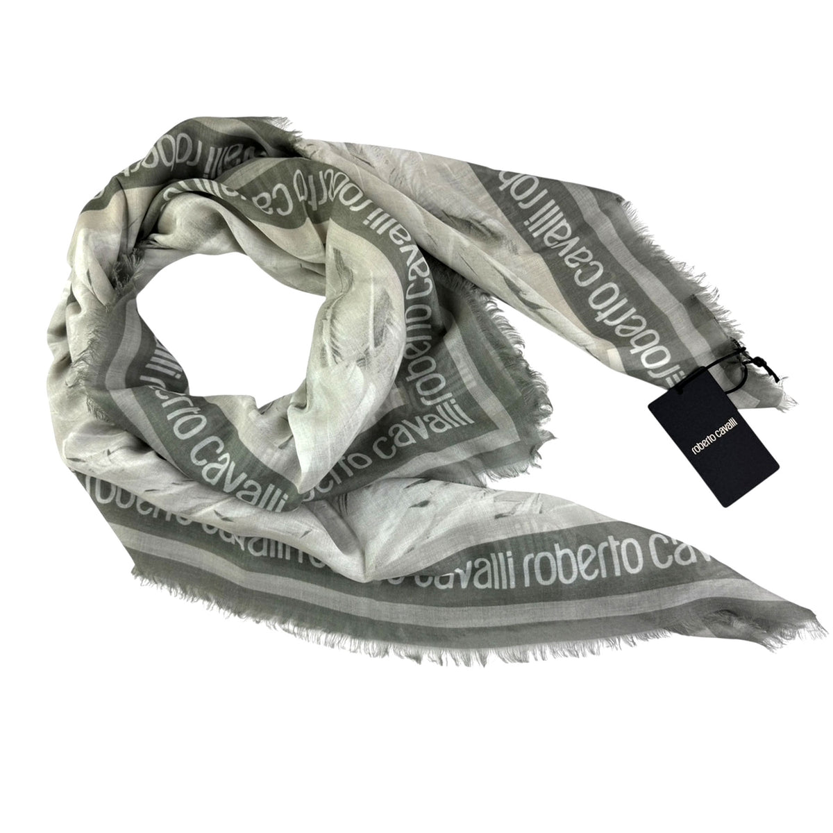 Roberto Cavalli Scarf Gray Feather Design - Extra Large Shawl SALE