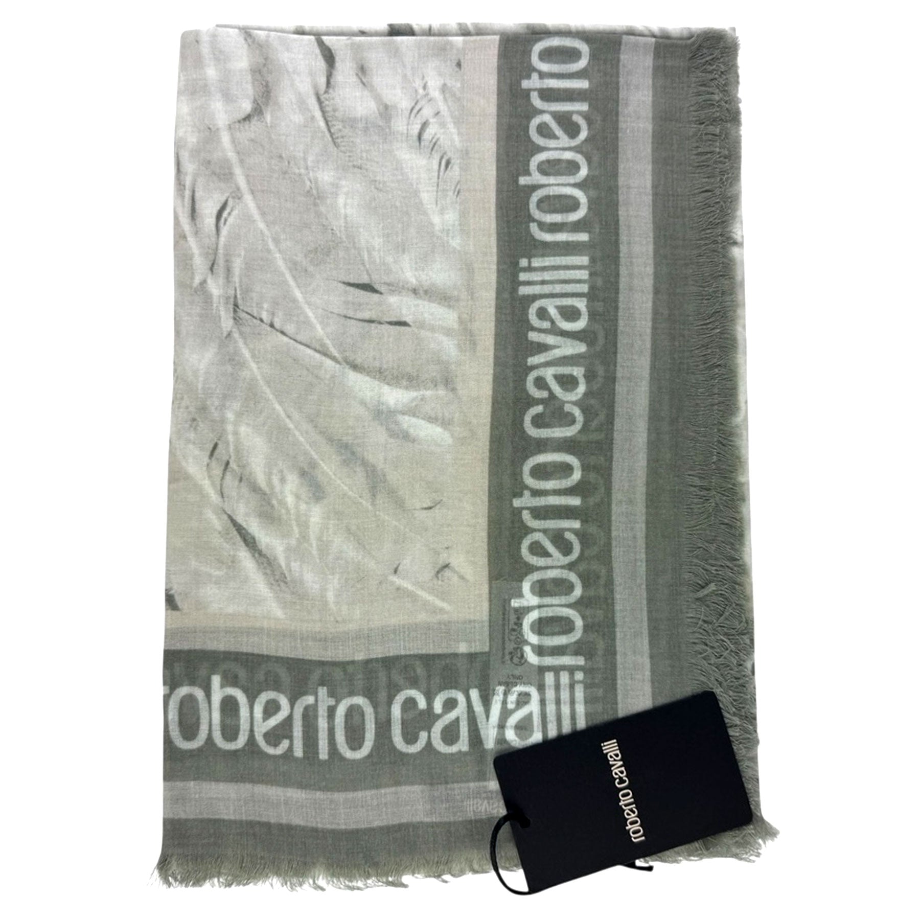 Roberto Cavalli Scarf Gray Feather Design - Extra Large Shawl SALE