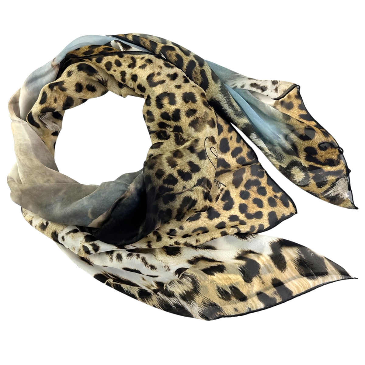 Cavalli Leopard print scarf with a solid color border on a white background