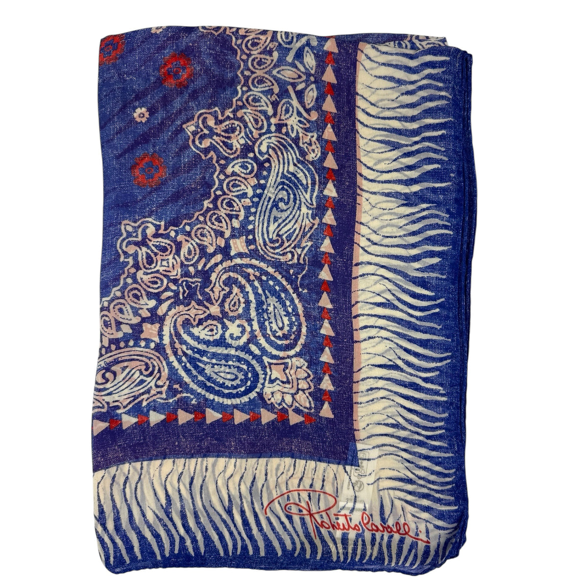 Roberto Cavalli Scarf Blue Red Paisley - Extra Large Square Shawl