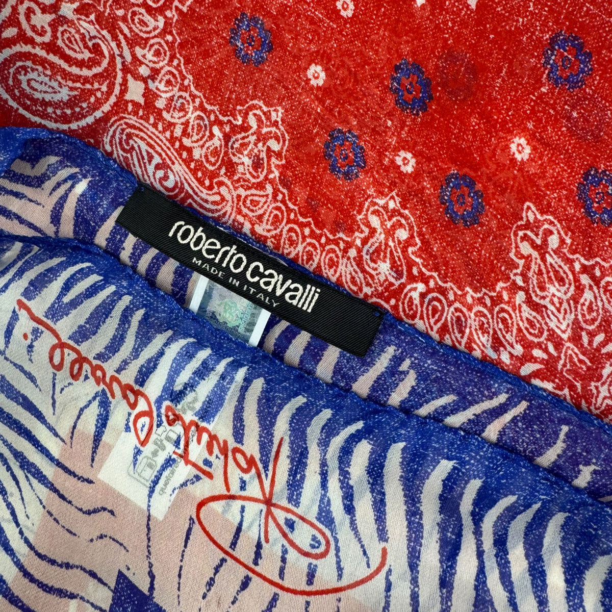 Roberto Cavalli Scarf Blue Red Paisley &amp; Floral - Extra Large Square Shawl