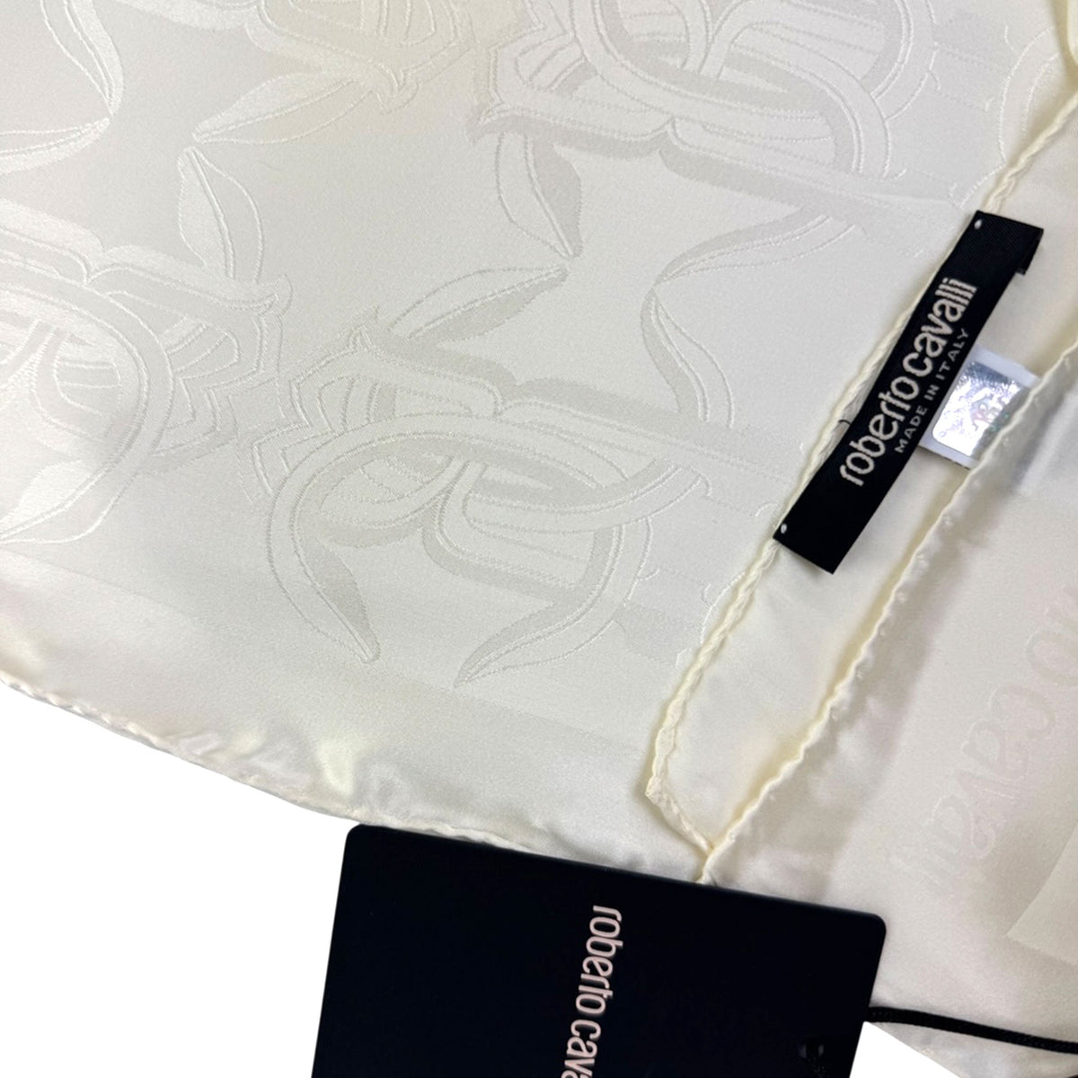 Roberto Cavalli Scarf White Tonal Mirror Snake Monogram - Twill Silk Shawl
