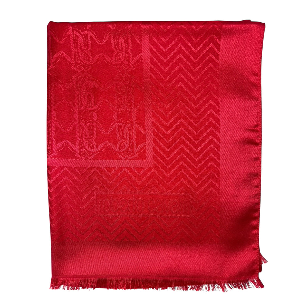 Roberto Cavalli Scarf Red Zig Zag &amp; Mirror Snake Monogram - Woo Silk Shawl 