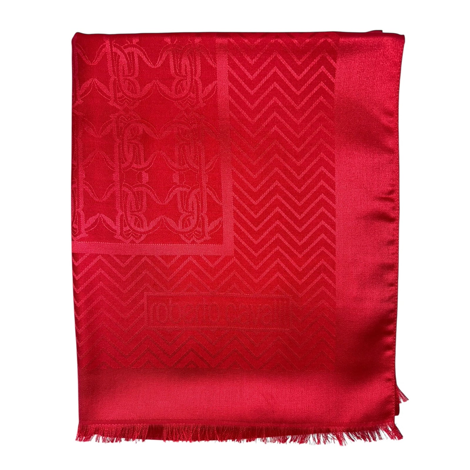 Roberto Cavalli Scarf Red Zig Zag & Mirror Snake Monogram - Woo Silk Shawl 