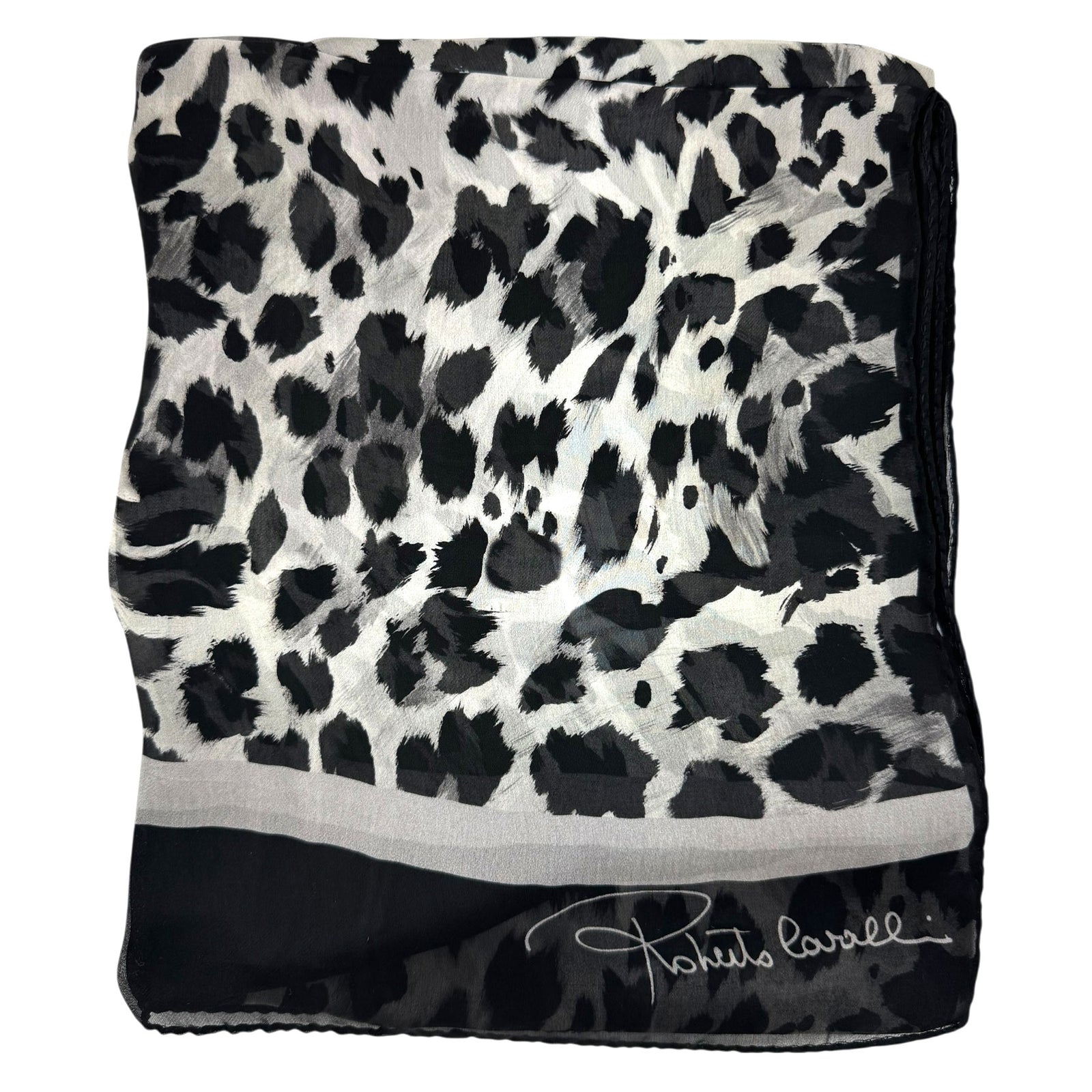 Roberto Cavalli Scarf Gray Black Leopard Print - Silk Shawl