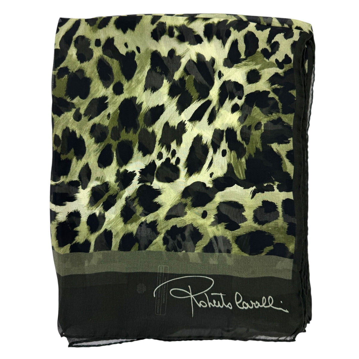 Roberto Cavalli Scarf Green Black Leopard Print - Silk Shawl