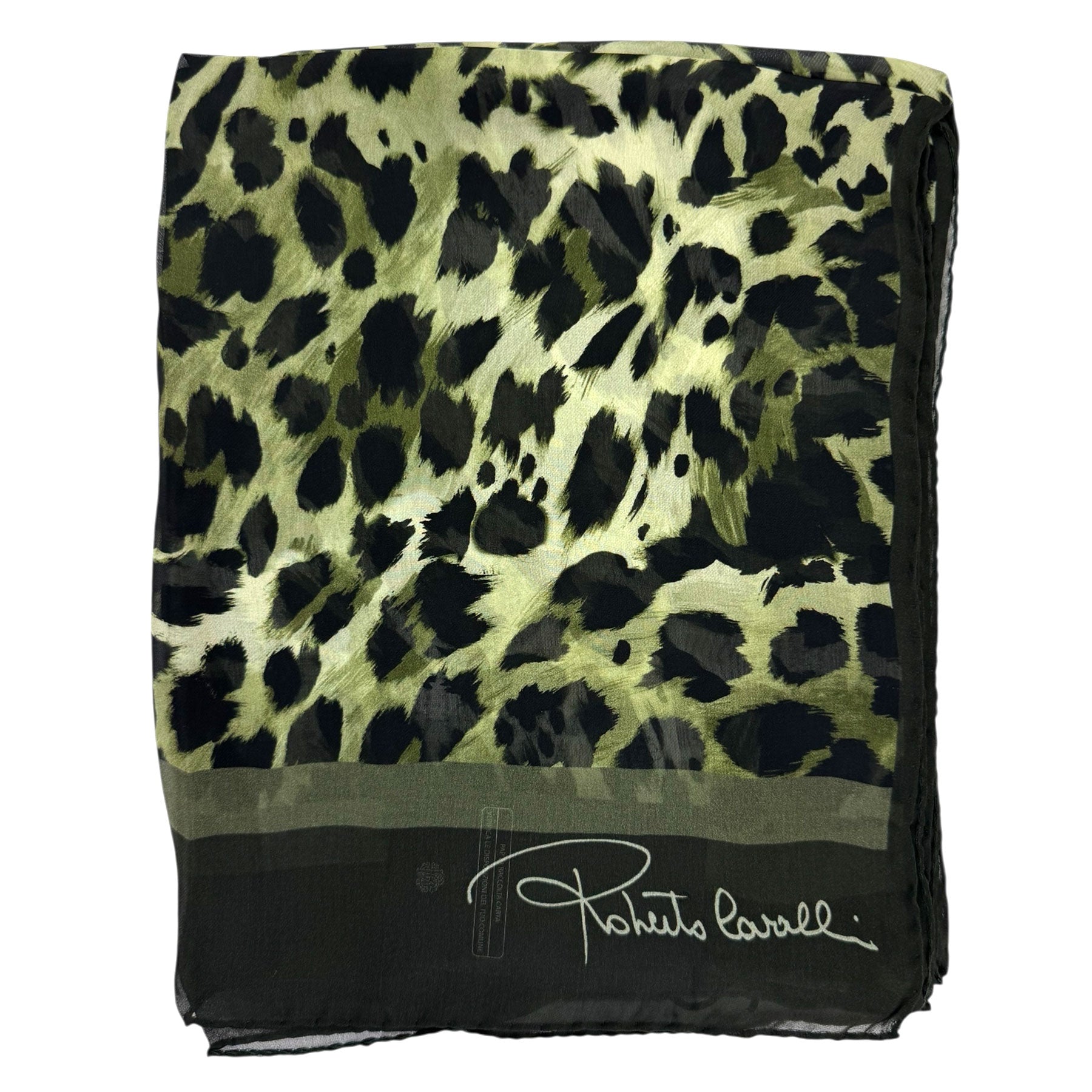 Roberto Cavalli Scarf Green Black Leopard Print - Silk Shawl 