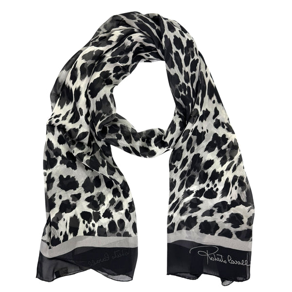 Roberto Cavalli Women\'s Belt Animal Print Silk Scarf Sash W10.5/L32‎ in. Roberto Cavalli Scarf Green Black Leopard Print - Silk Shawl  main image 4