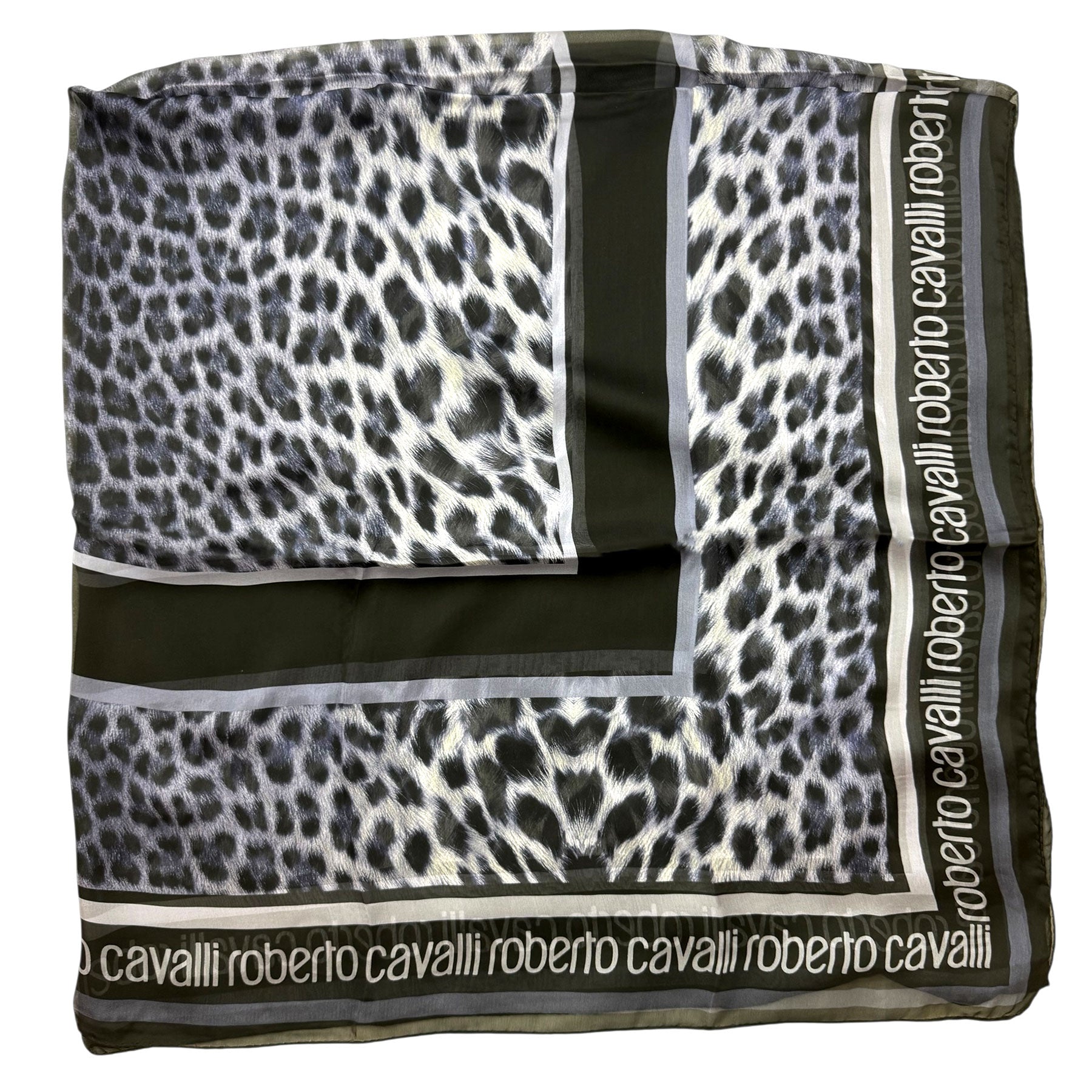 Roberto Cavalli Scarf Gray Black Purple Leopard Print - Silk Shawl