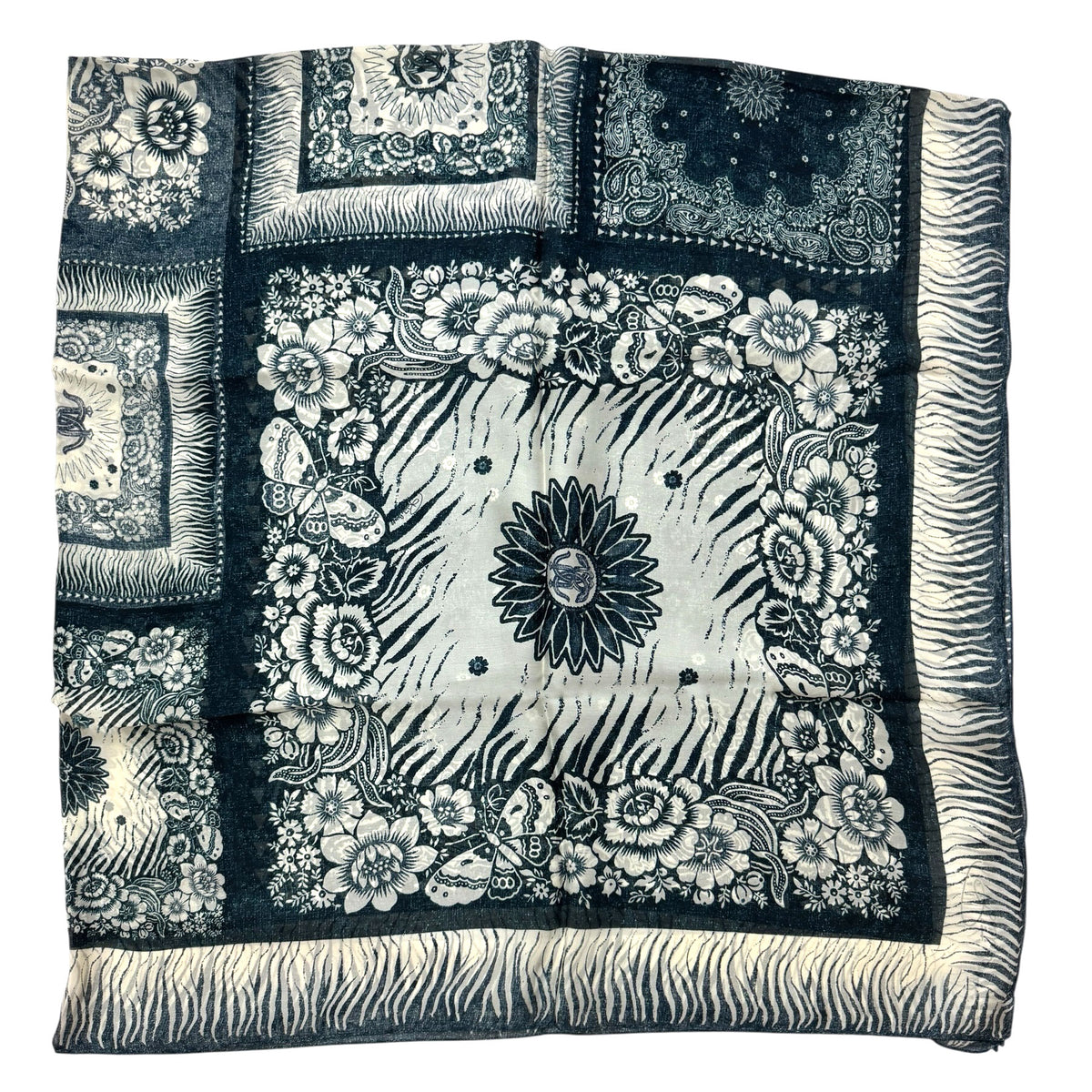 Roberto Cavalli Scarf Floral Patch  Midnight Blue