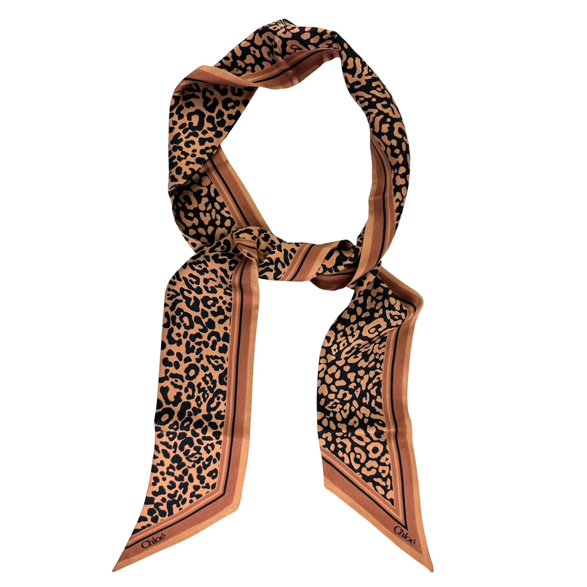 Chloé Skinny Scarf Brown Black Twill Silk Bandeau