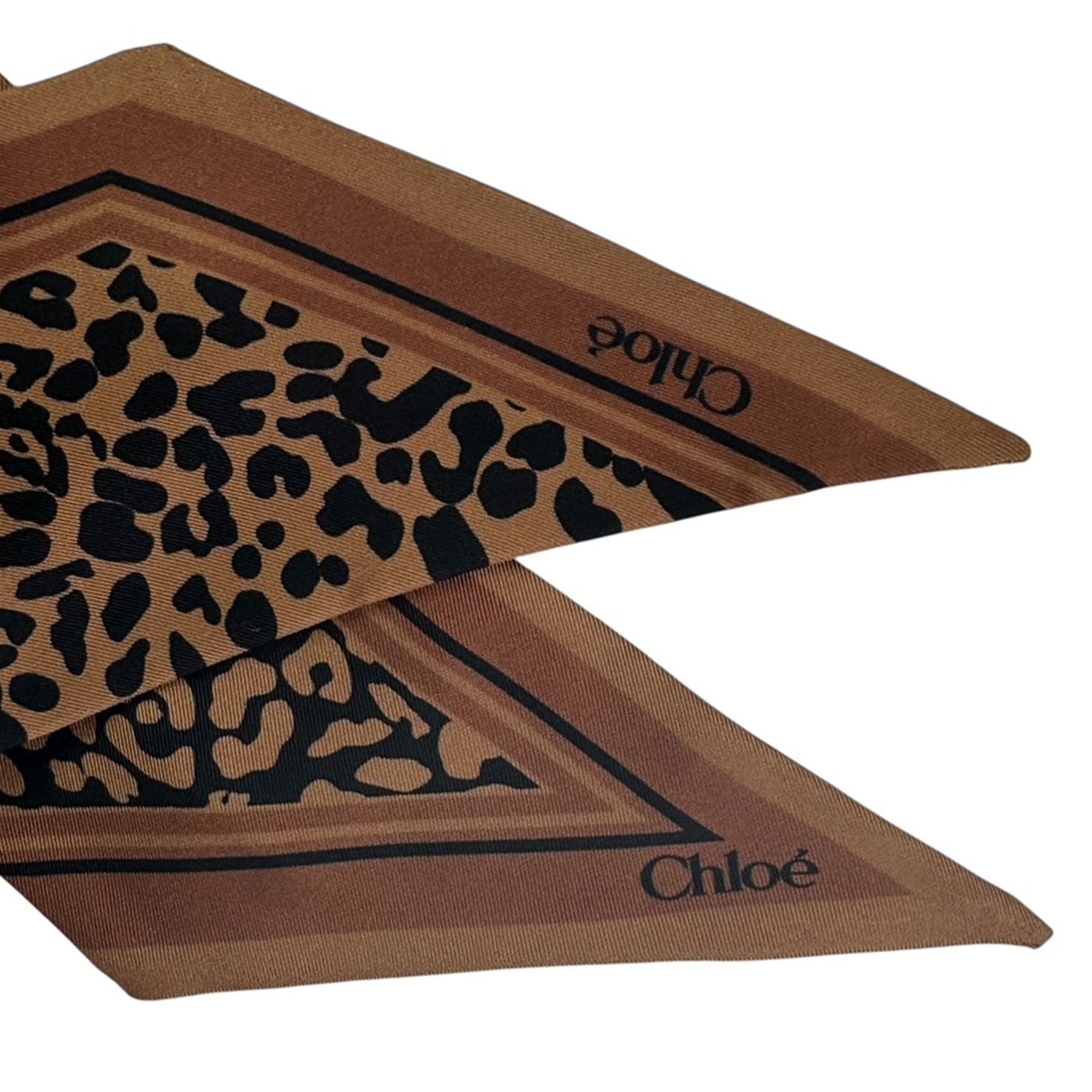 Chloé Skinny Scarf Brown Black Twill Silk Bandeau - Como Milano
