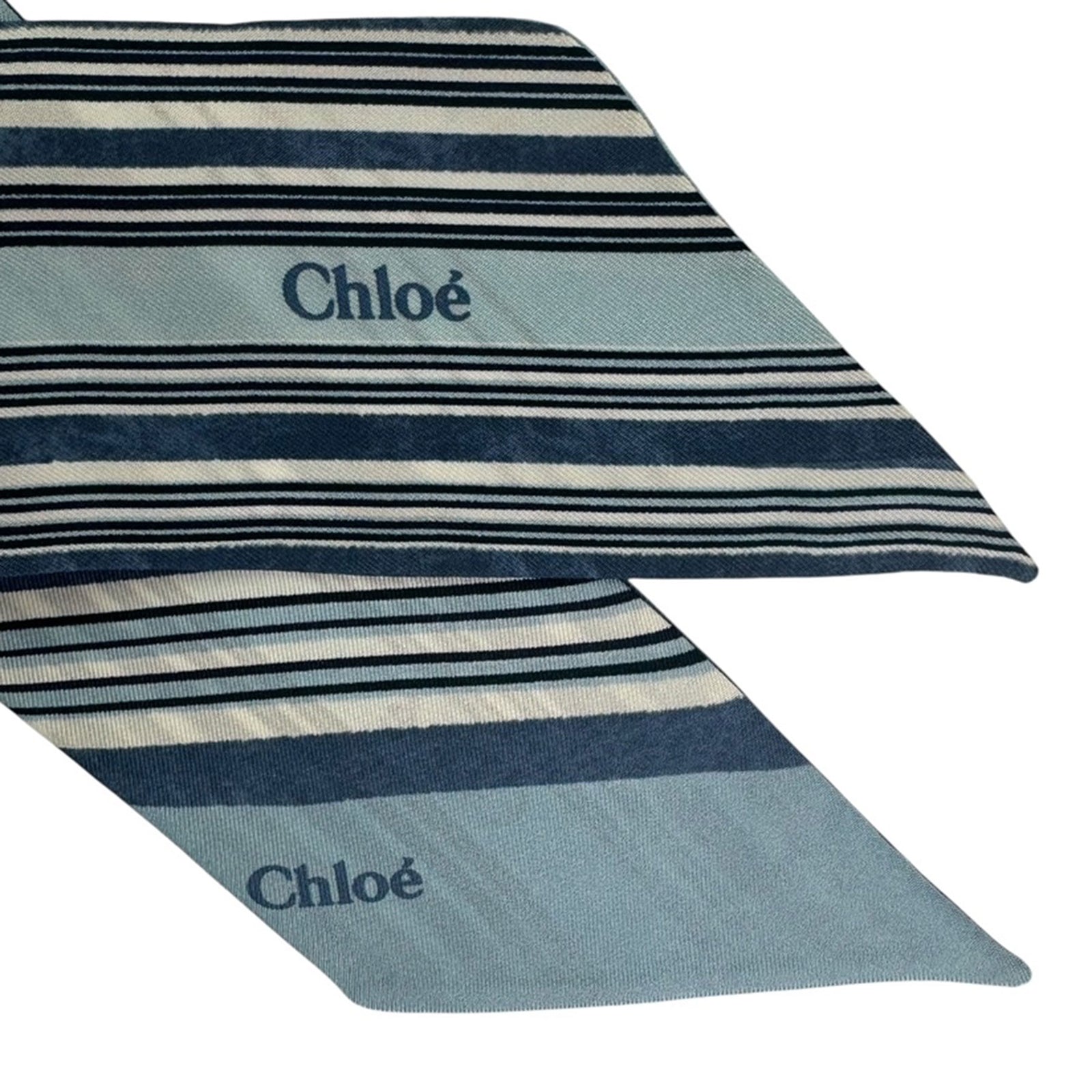 Chloé Skinny Scarf Metal Blue Twill Silk Bandeau