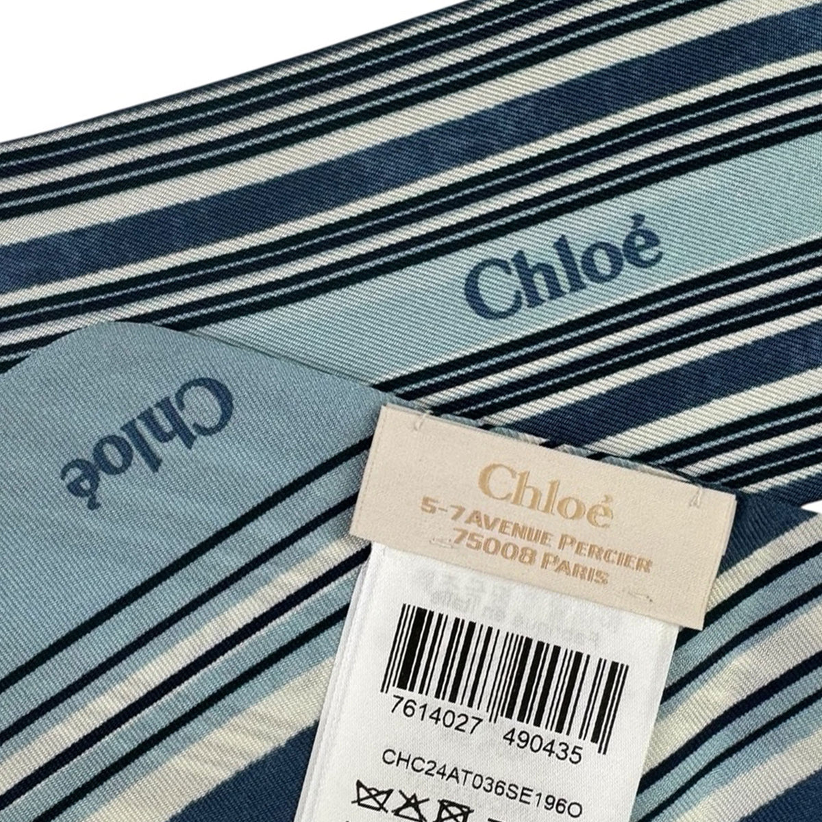 Chloé Skinny Scarf Metal Blue Twill Silk Bandeau