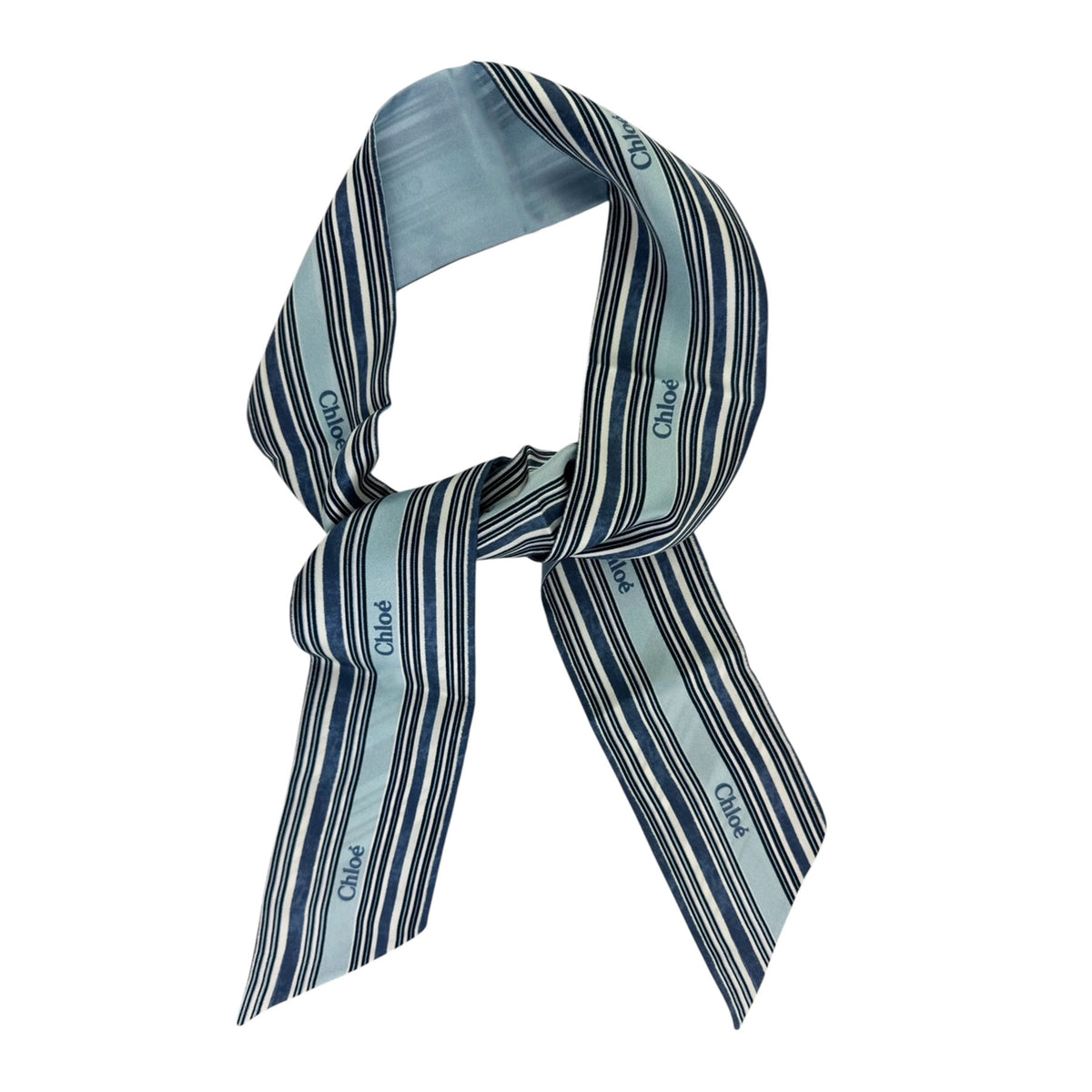 Chloé Skinny Scarf Metal Blue Twill Silk Bandeau