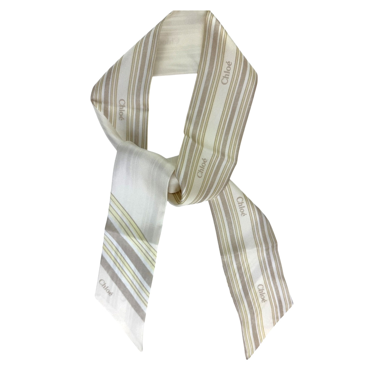 Chloé Skinny Scarf White Taupe