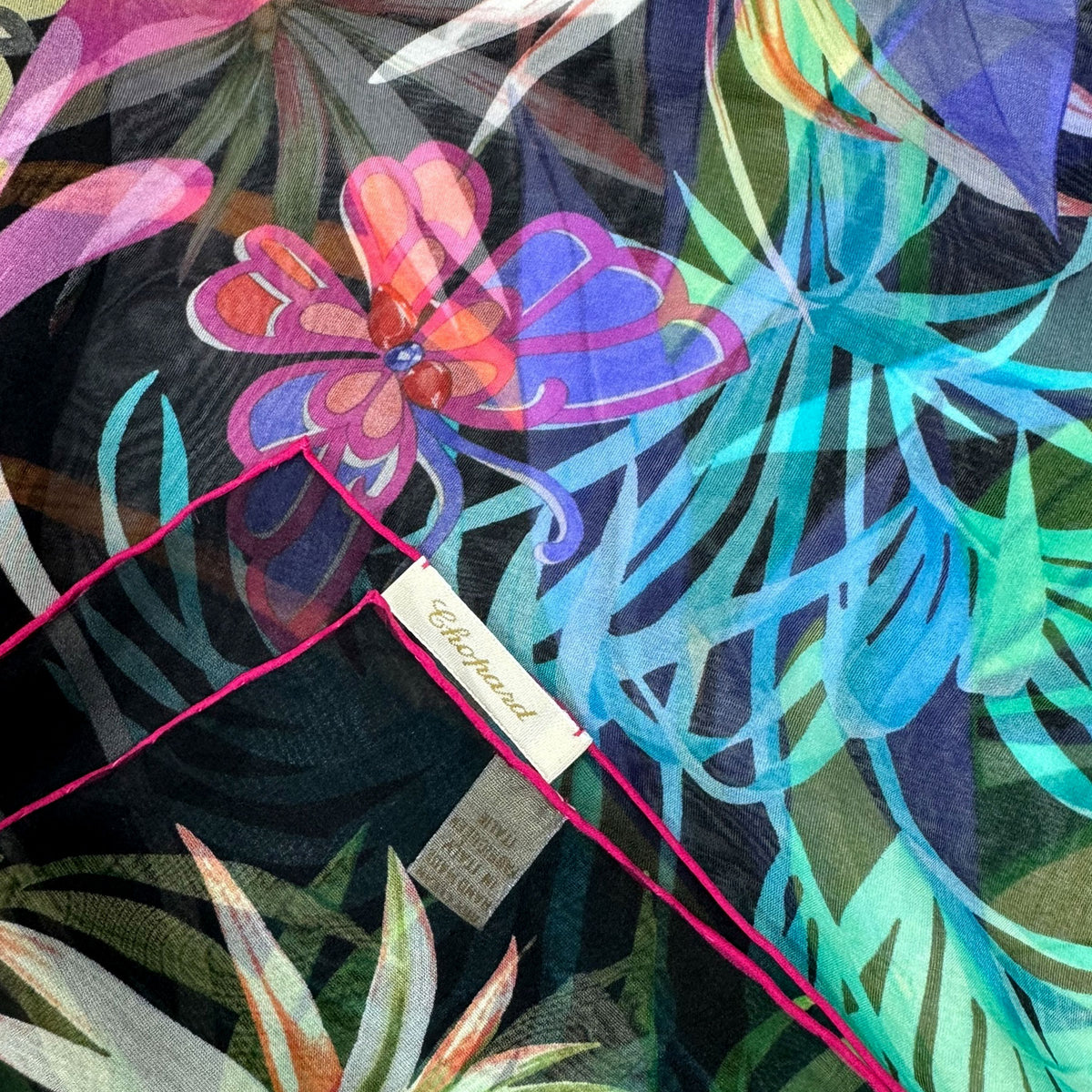 Chopard Scarf Black Animal World Design - Extra Large Chiffon Silk Wrap