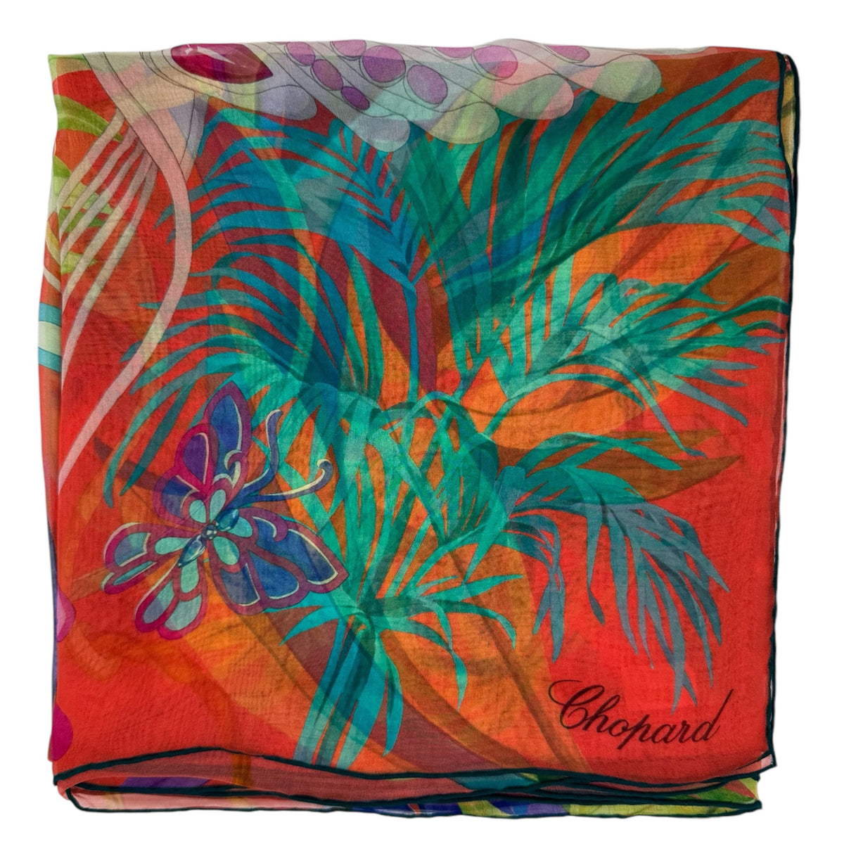 Chopard Scarf Red Orange Floral  Genuine