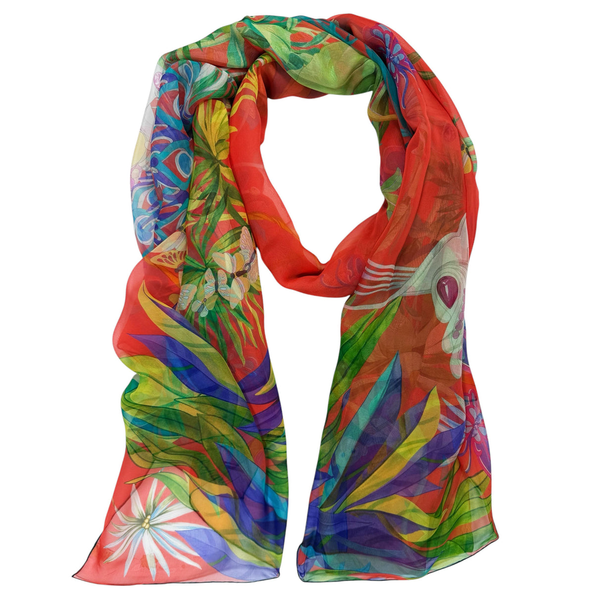 Chopard Scarf Coral Red Animal World - Extra Large Chiffon Silk Shawl