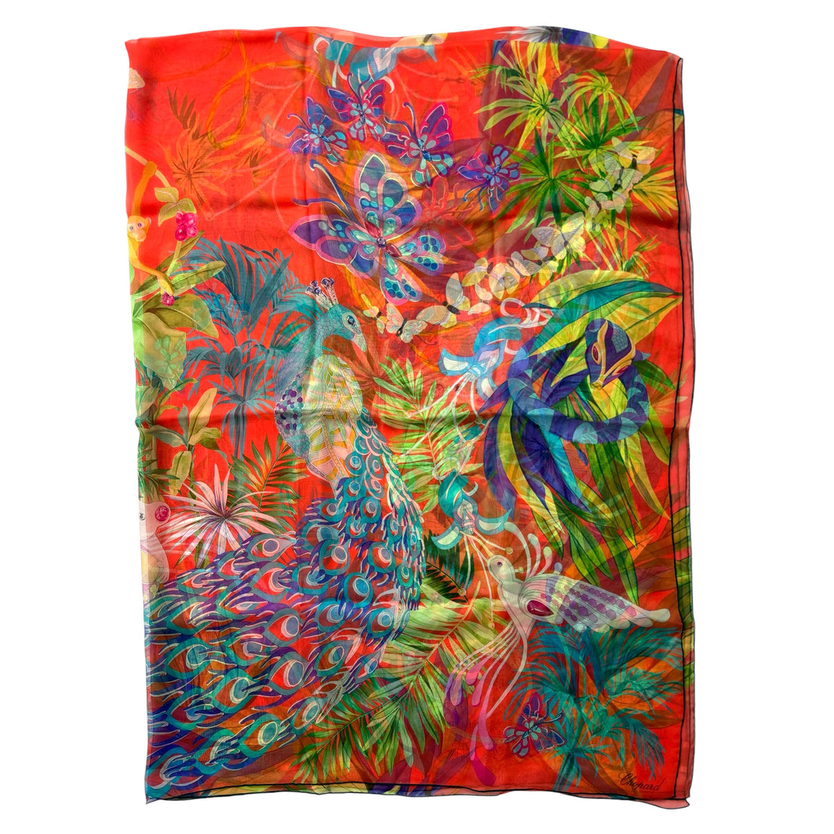 Chopard Scarf Red Orange Tropical Forest - Extra Large Chiffon Silk Shawl