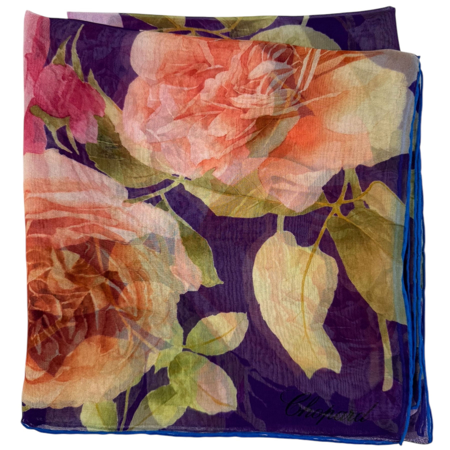 Chopard Scarf Purple Rose De Caroline Floral - Extra Large Chiffon Silk Shawl