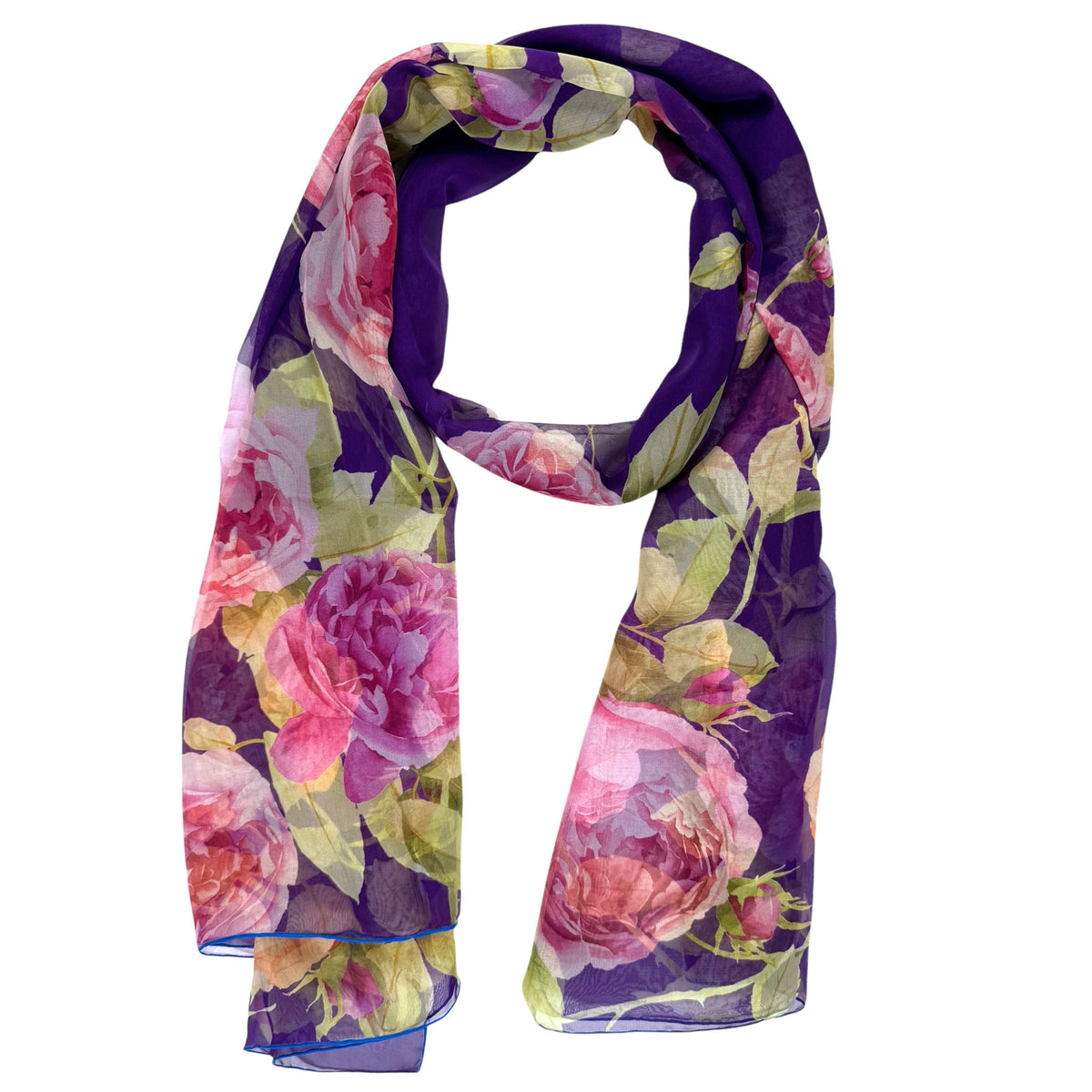 Chopard Scarf Purple Rose De Caroline Floral - Extra Large Chiffon Silk Shawl SALE