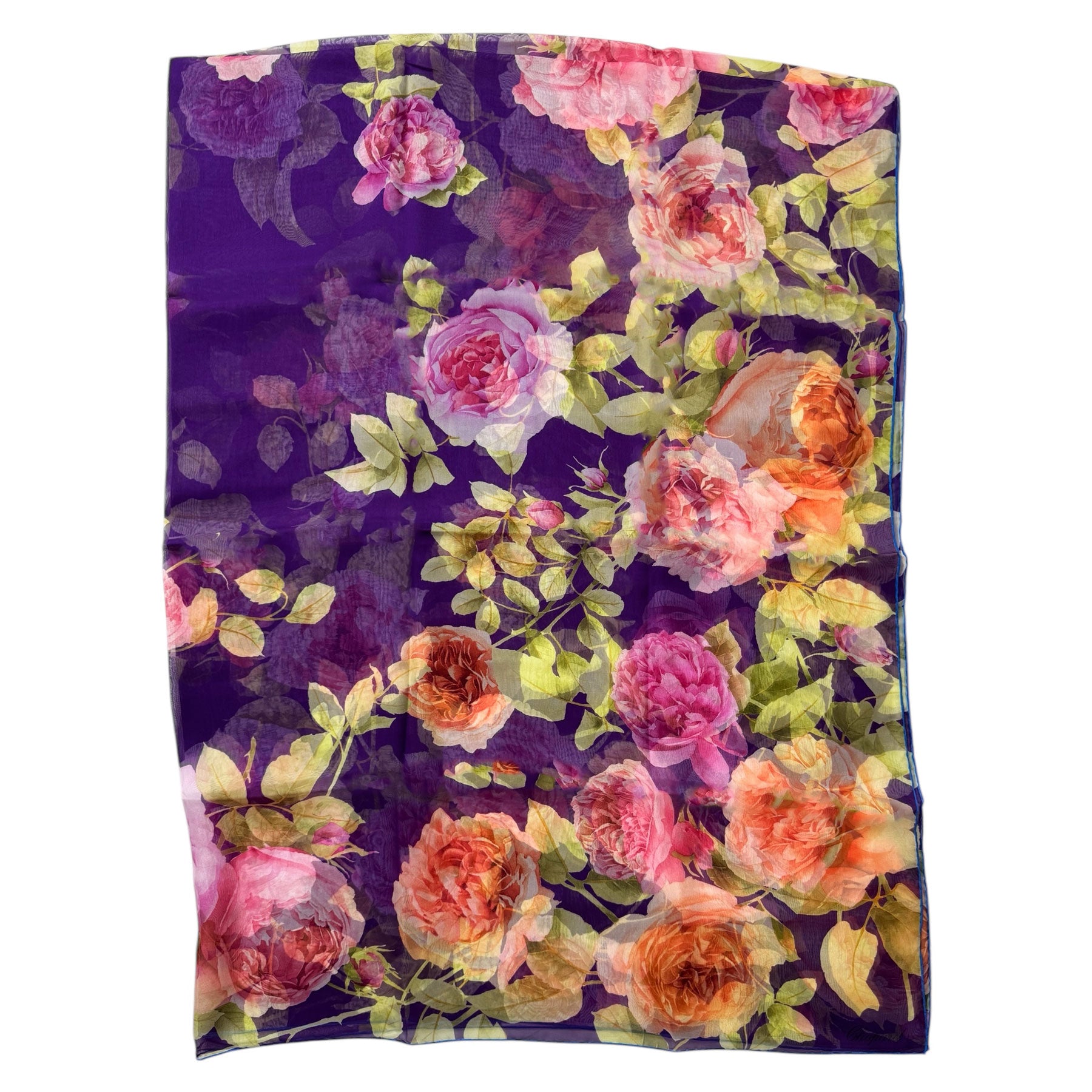 Chopard Scarf Purple Rose De Caroline Floral - Extra Large Chiffon Silk Shawl