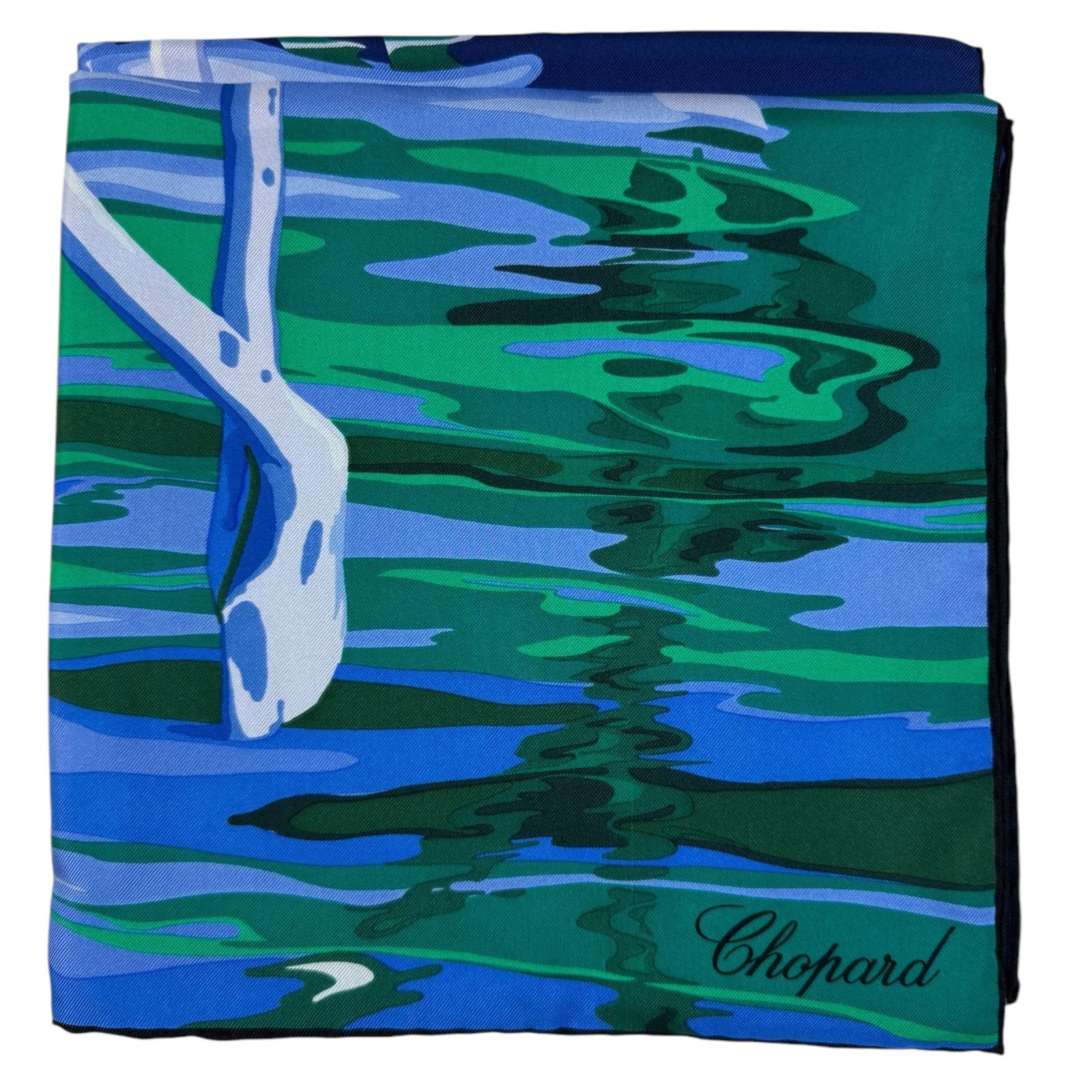 Chopard Scarf Blue Green Flamingo - Twill Silk Square Foulard