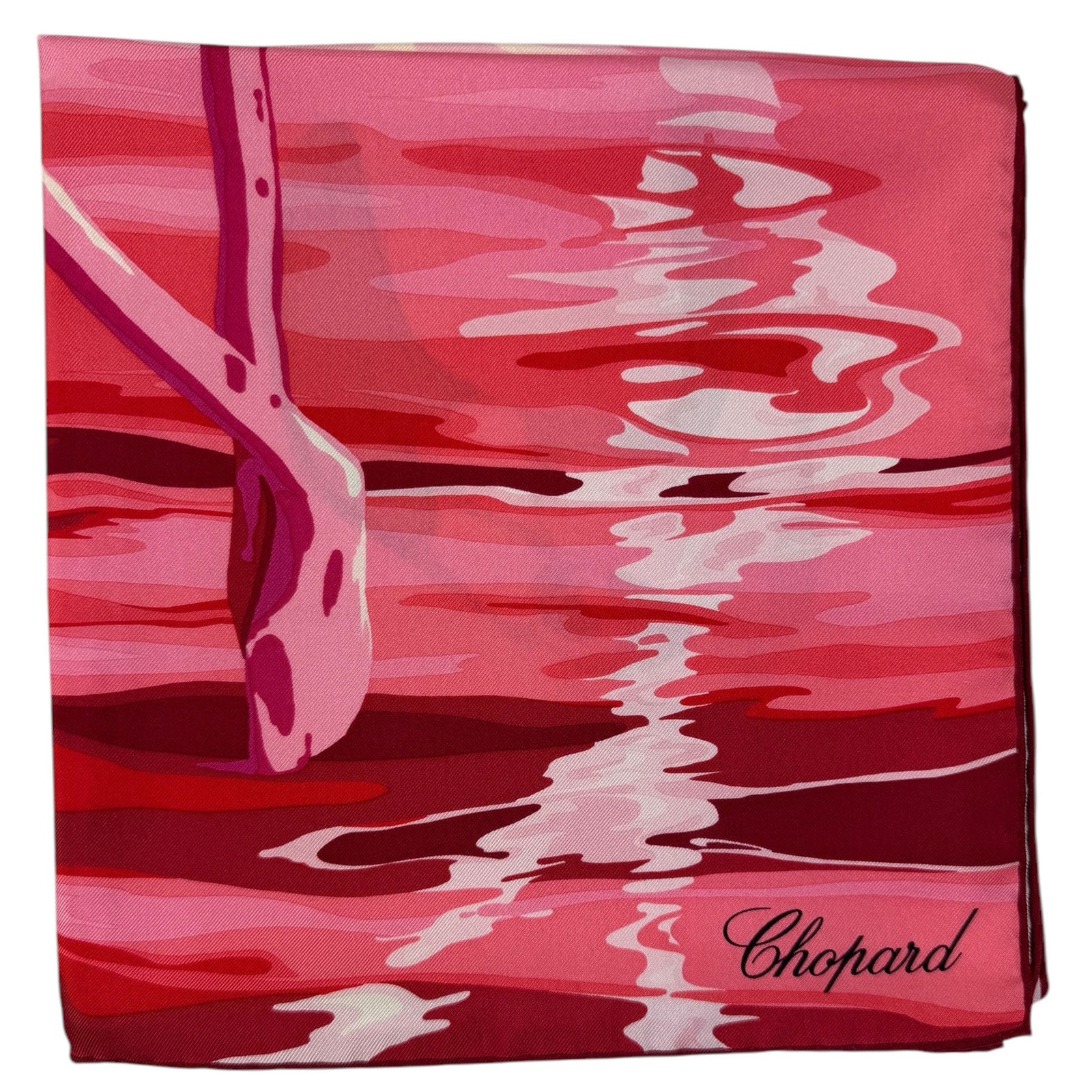 Chopard Scarf Pink Flamingo Design - Twill Silk Square Foulard