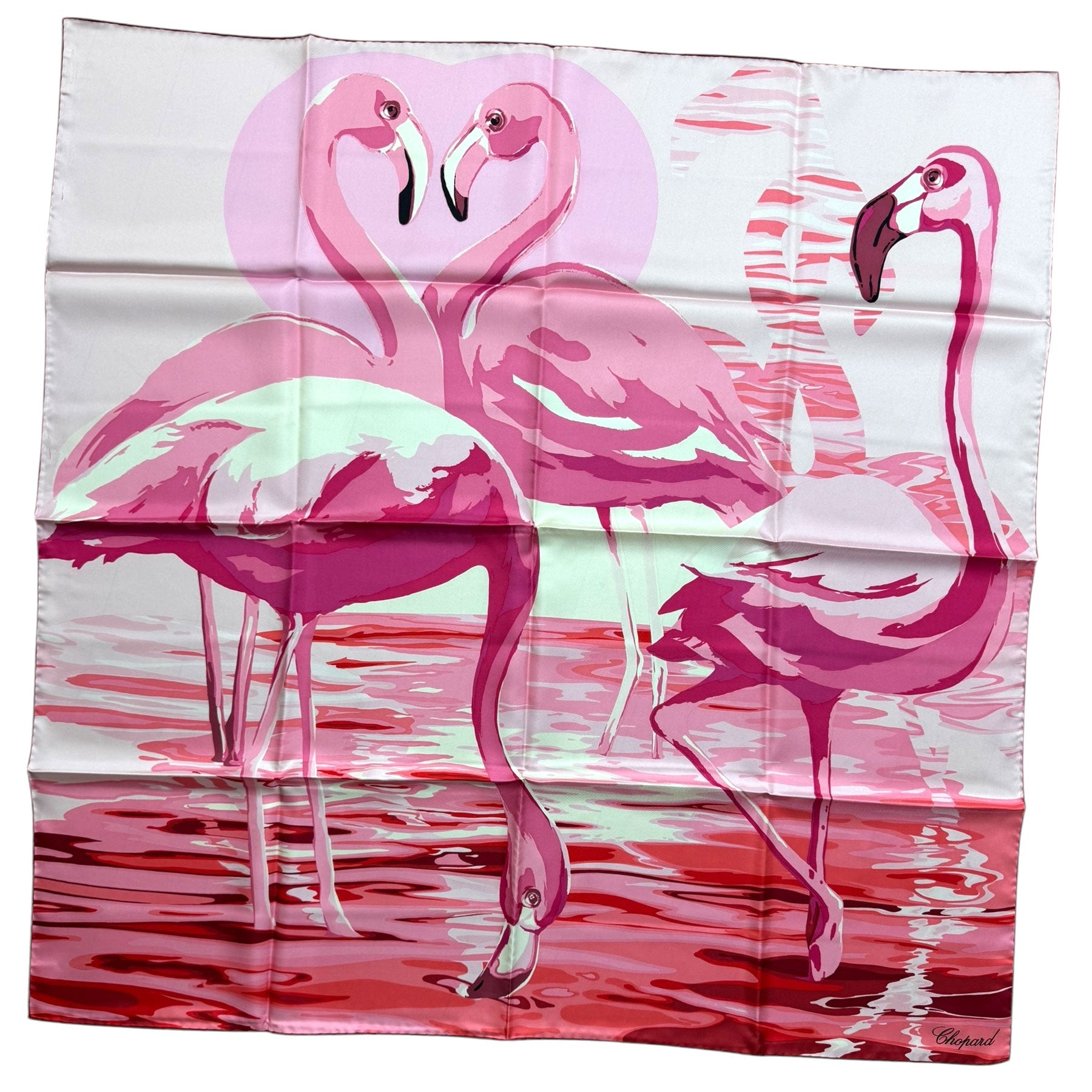 Chopard Scarf Pink Flamingo Design - Twill Silk Square Foulard
