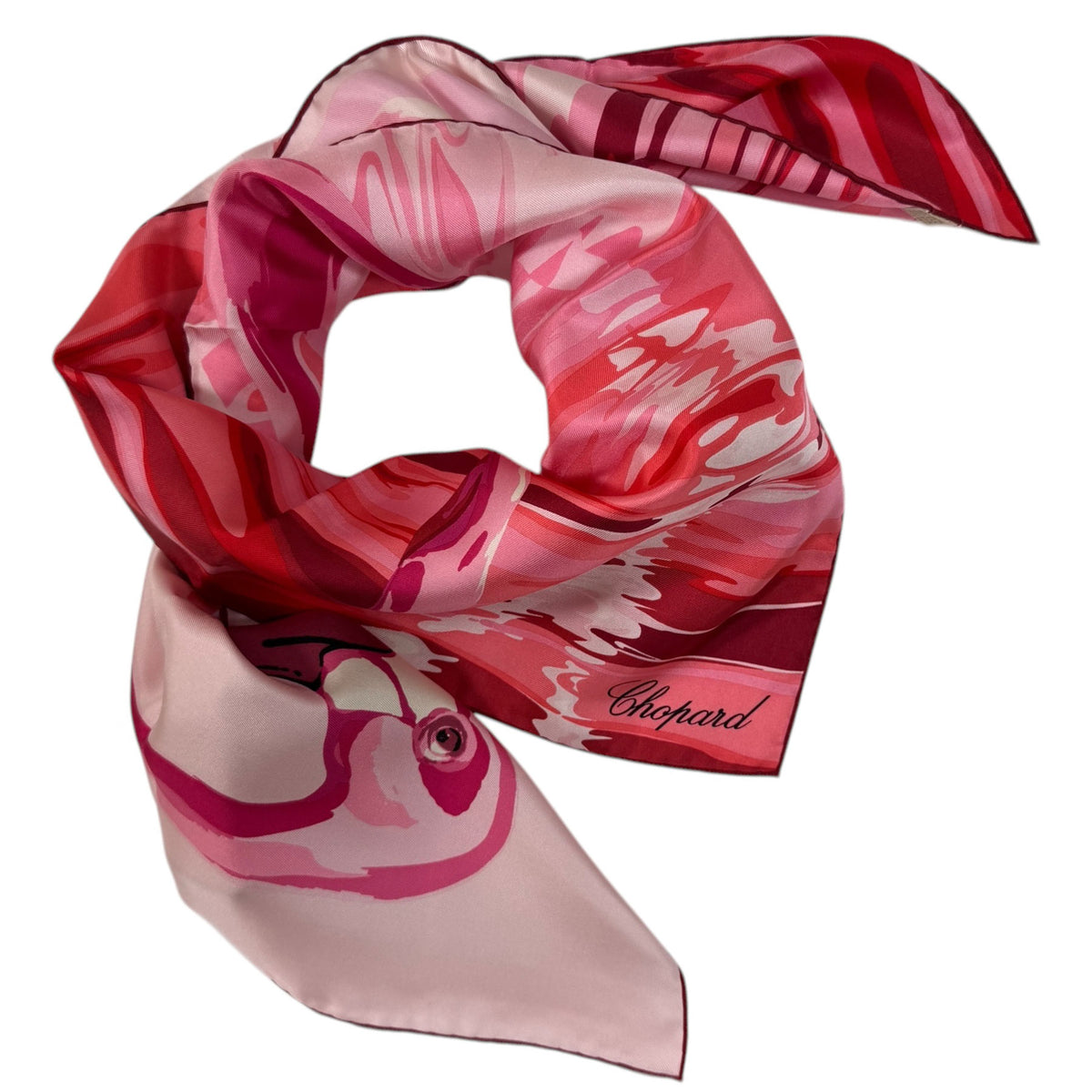 Chopard Scarf Pink Flamingo Design - Twill Silk Square Foulard